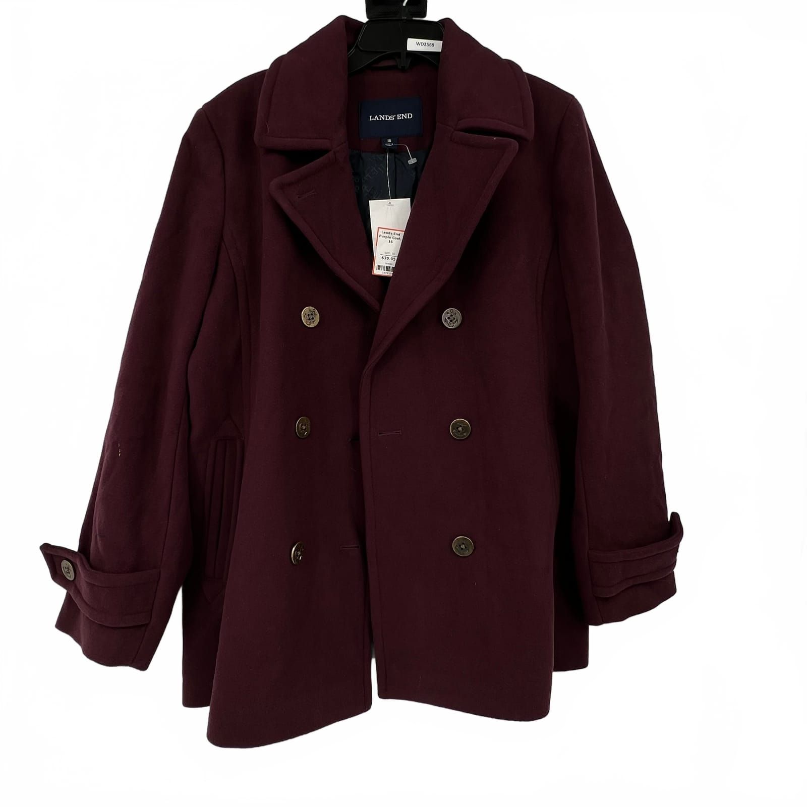 Lands’ End Purple Wool Pea Coat