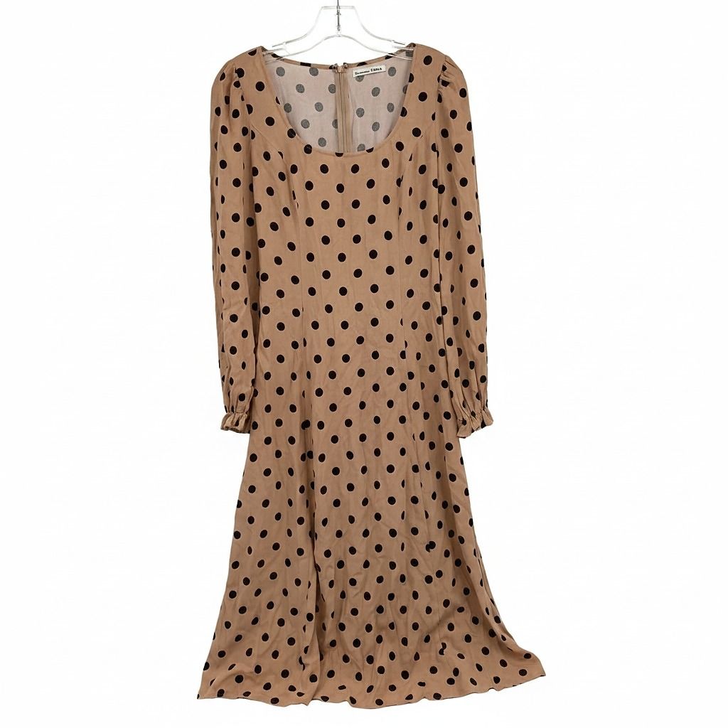 Reformation Tan Black Midi Dress Polka Dot A-Line