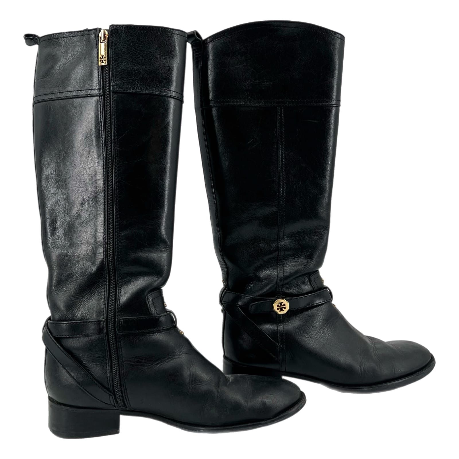 Tory Burch Black/Gold Over the Knee Boots