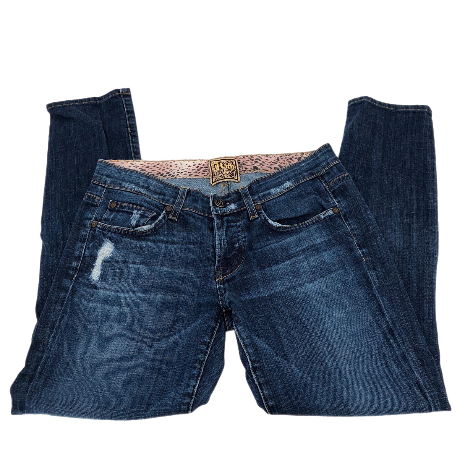 Blue Straight Leg Jeans Low Rise Medium Wash