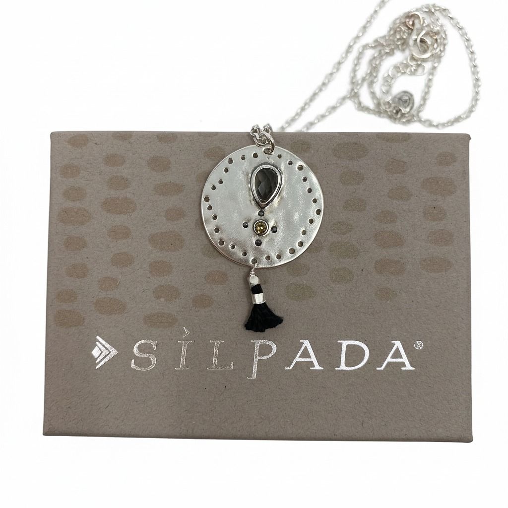 Silpada Silver Black Tassel Medallion Pendant Necklace