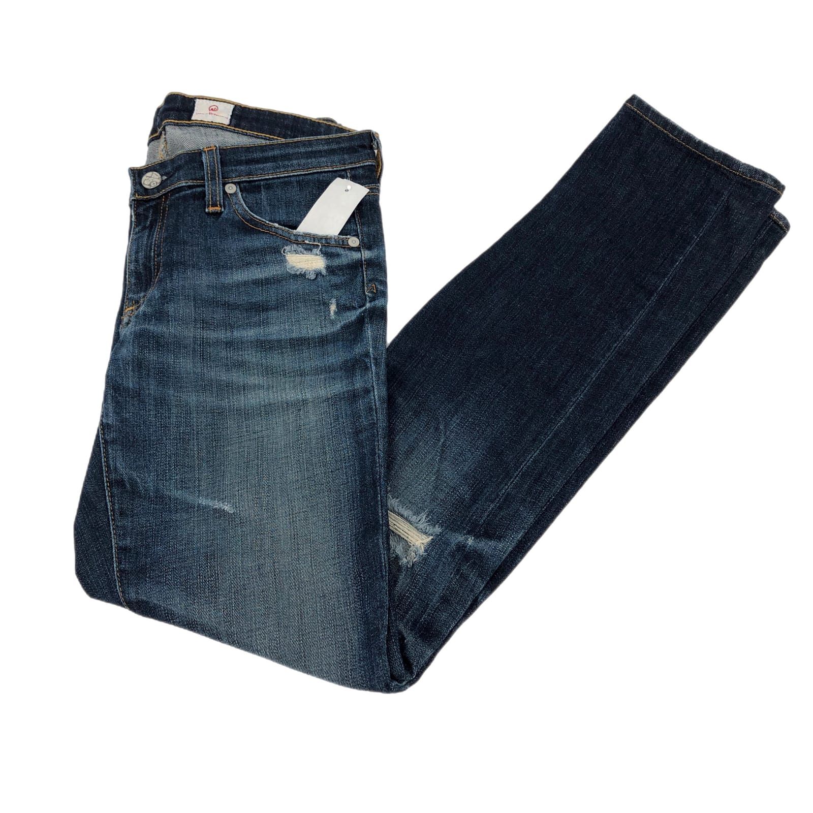 Ag Adriano Goldschmied Blue Straight Leg Jeans Mid Rise 28 Inseam