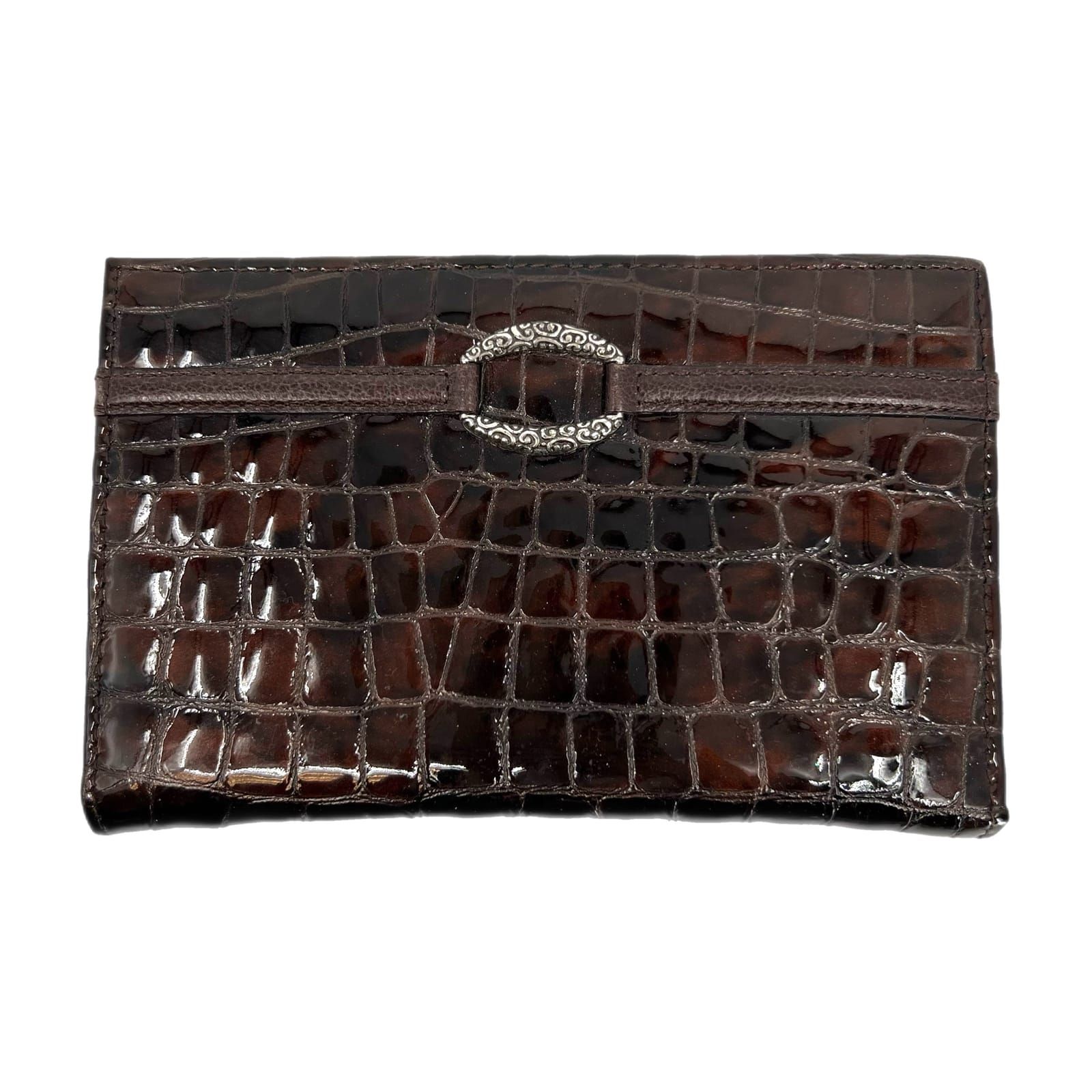 Brighton Brown Croc Fold Over Leather Wallet
