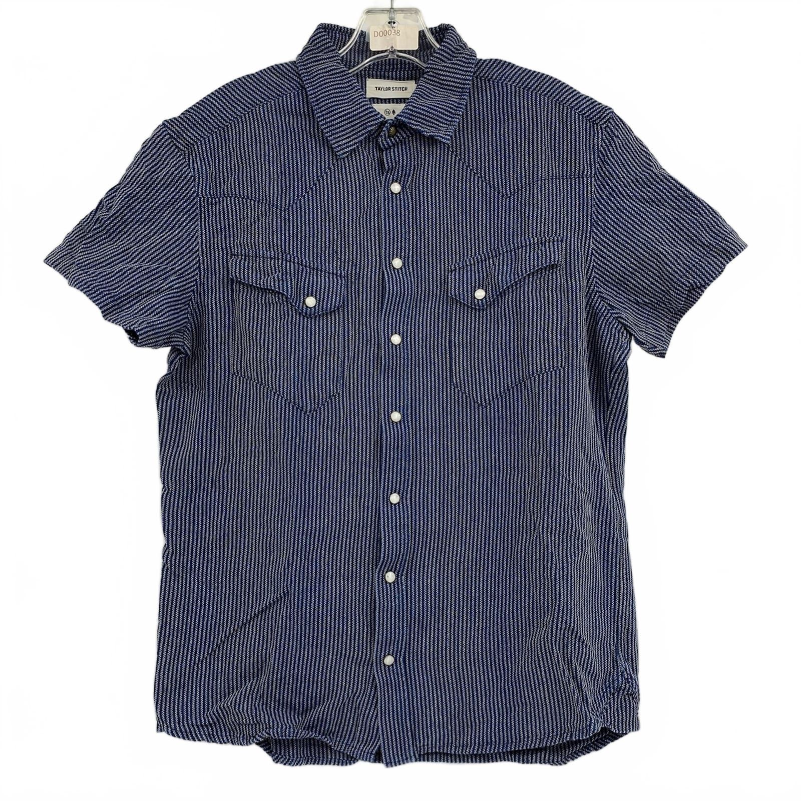Taylor Stitch Blue White Striped Short Sleeve Button Down Shirt