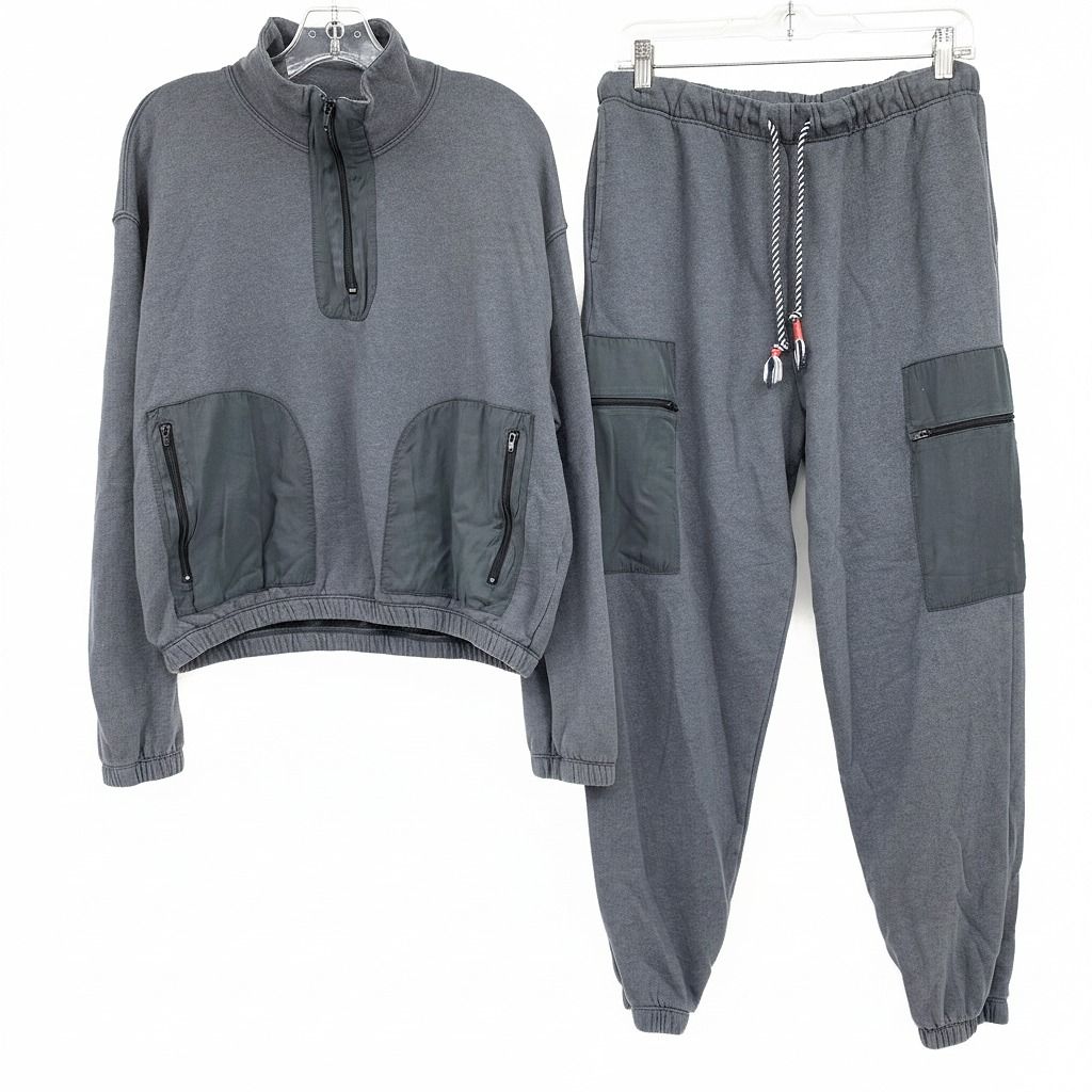 Sundry Gray Pullover Quarter Zip Sweatshirt and Joggers Set