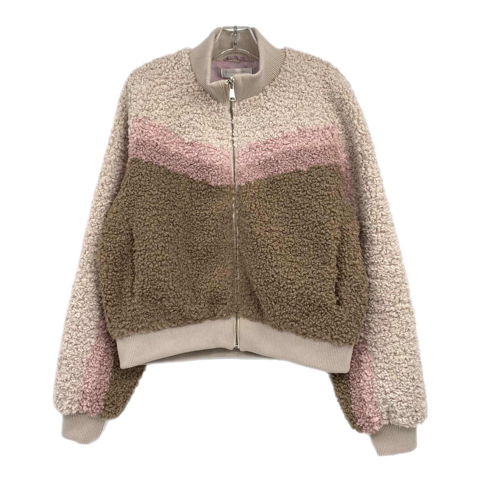 Spiritual Gangster Brown Pink Striped Sherpa Bomber Jacket