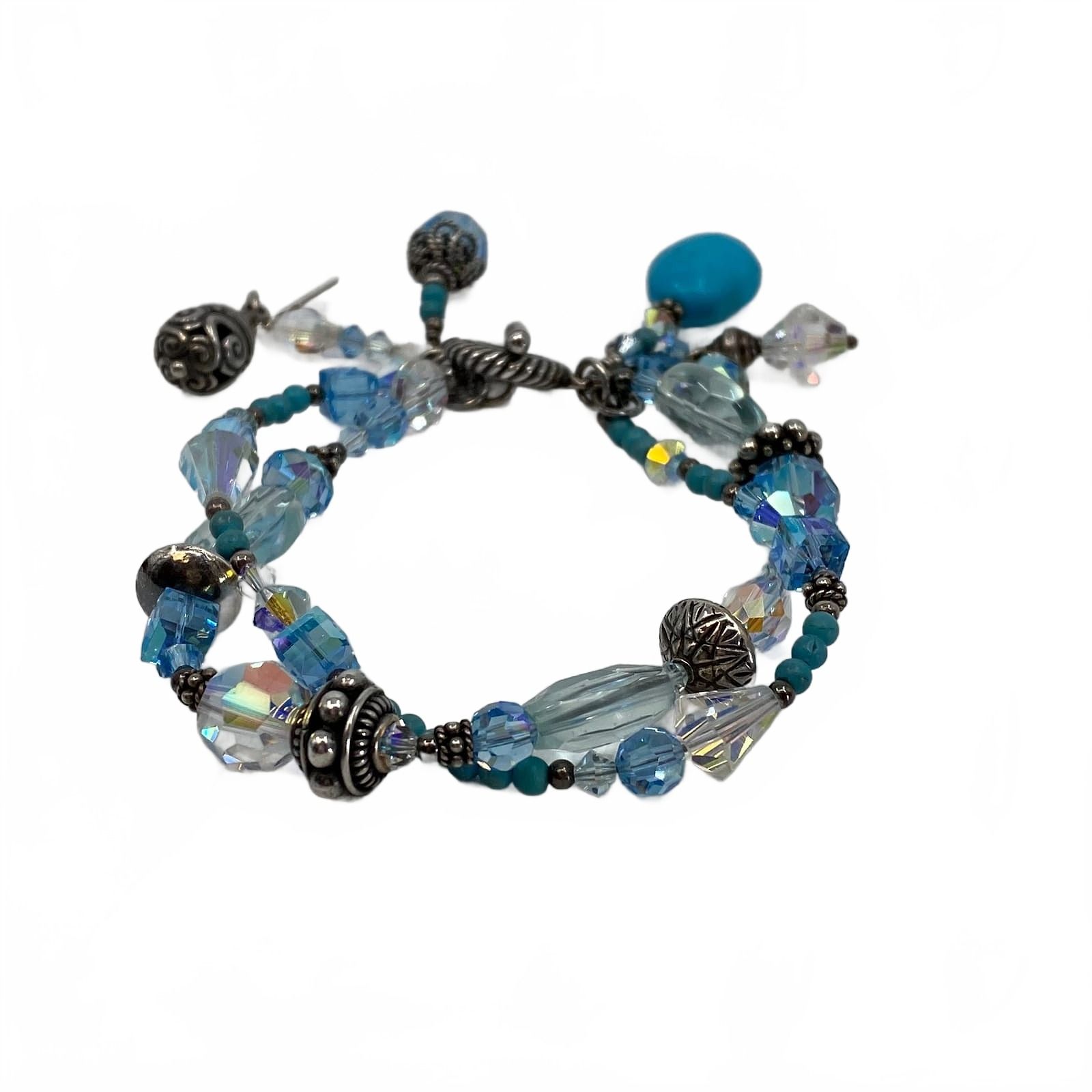 Tres Jolie Accessories Blue Silver Bracelet Beaded Toggle Clasp