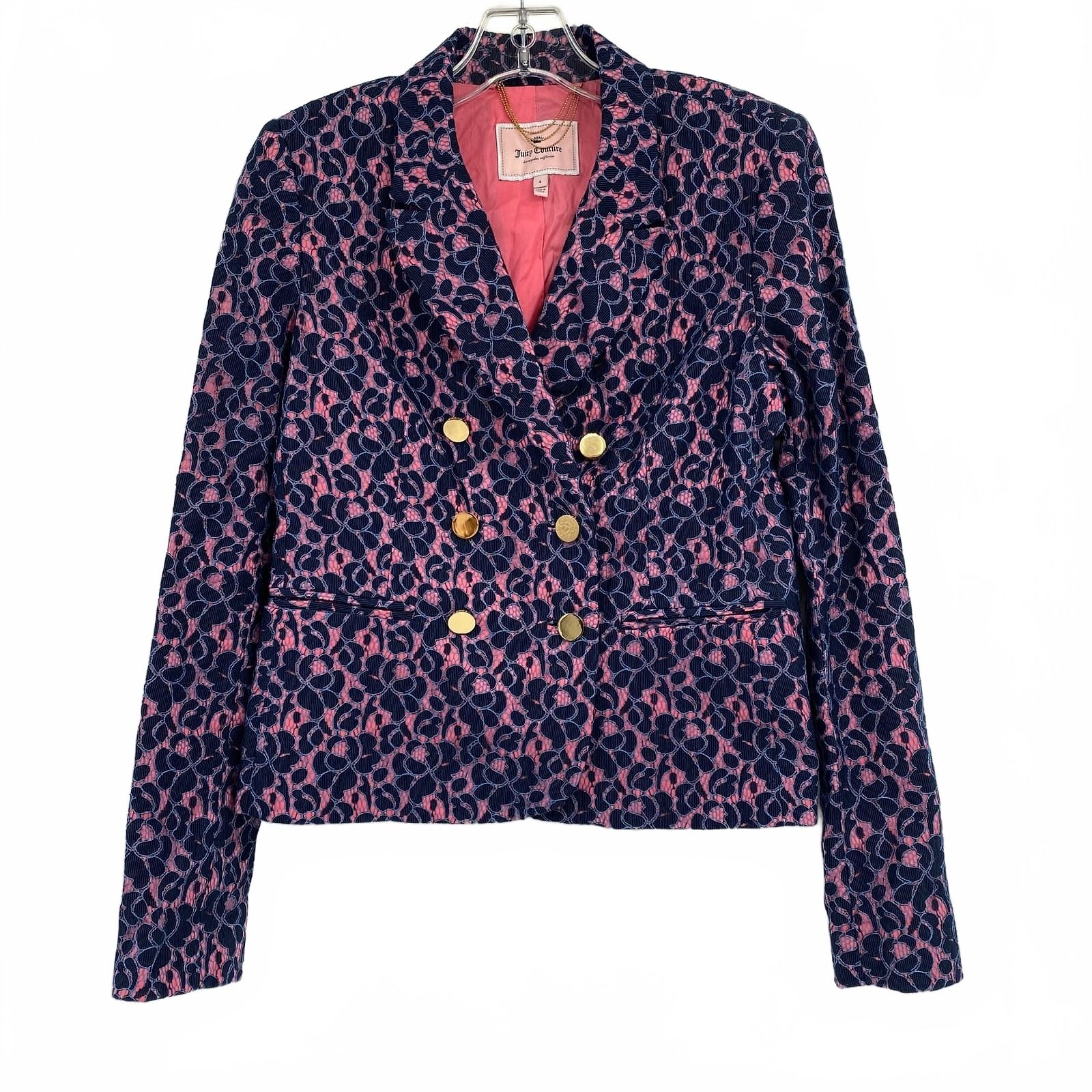 Juicy Couture Blue Pink Lace Blazer Jacket
