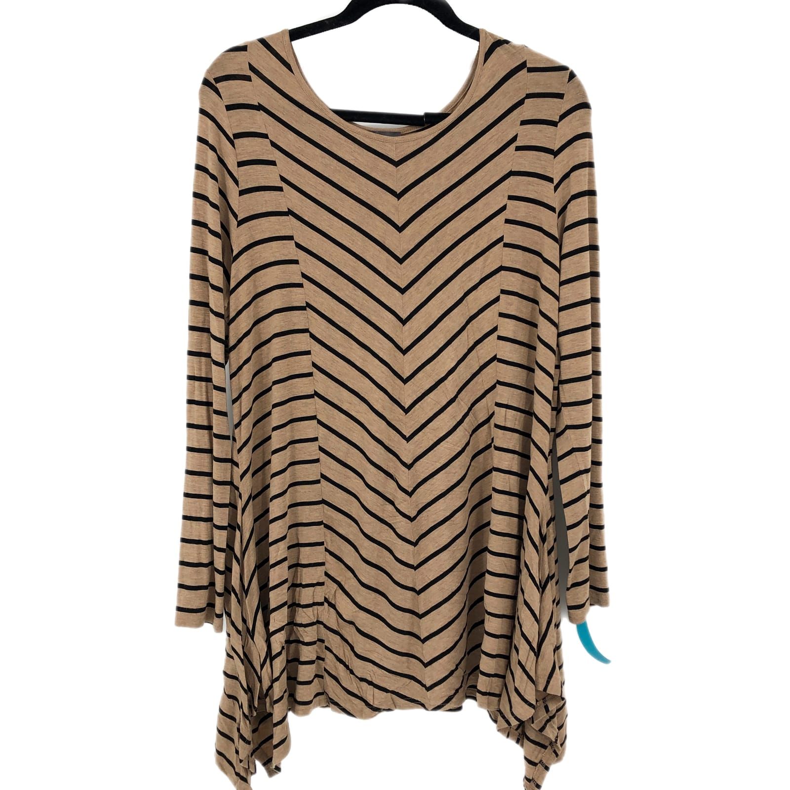 Vince Camuto Black & Tan Striped Pullover T-Shirt