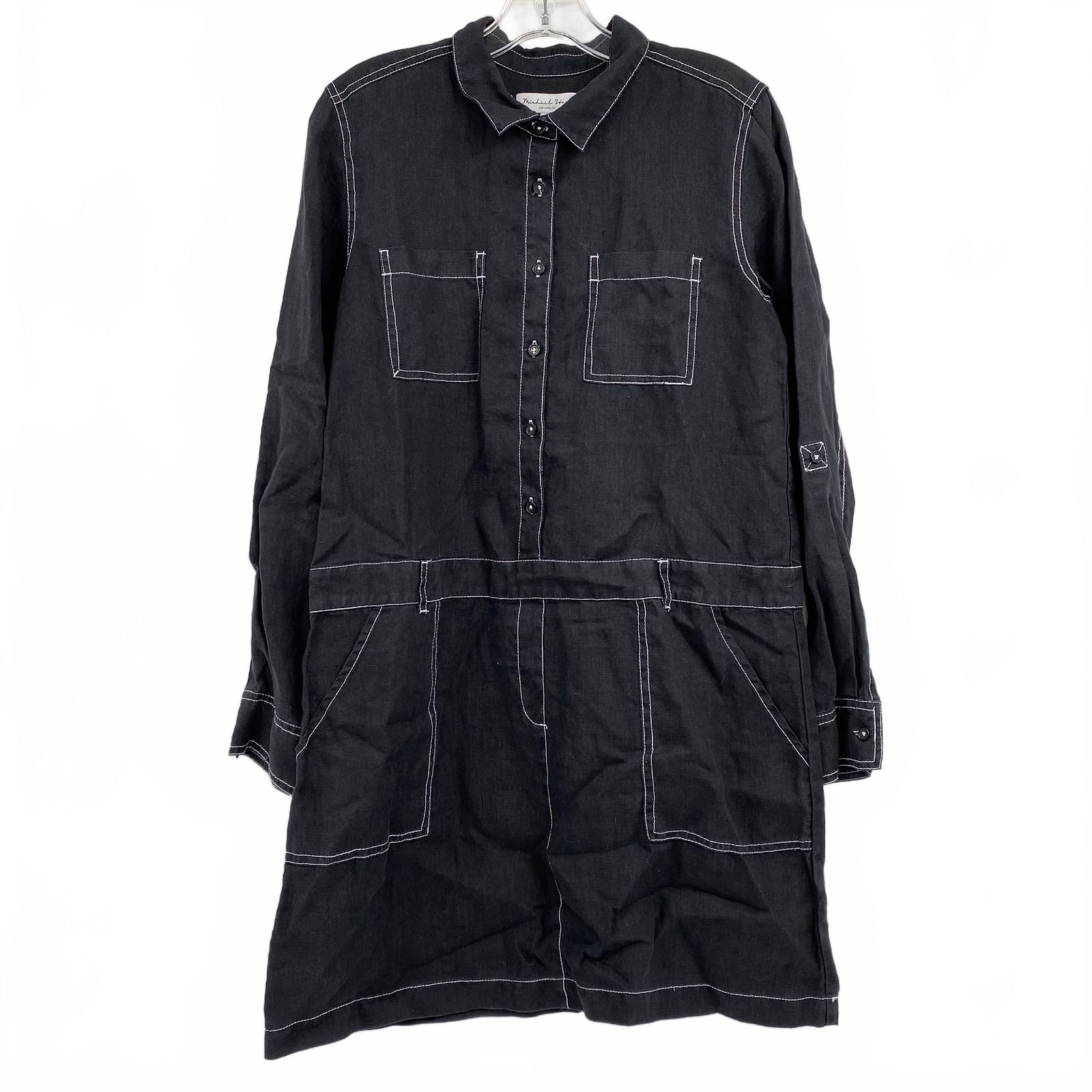 Michael Stars Black Linen Button Down Mini Dress