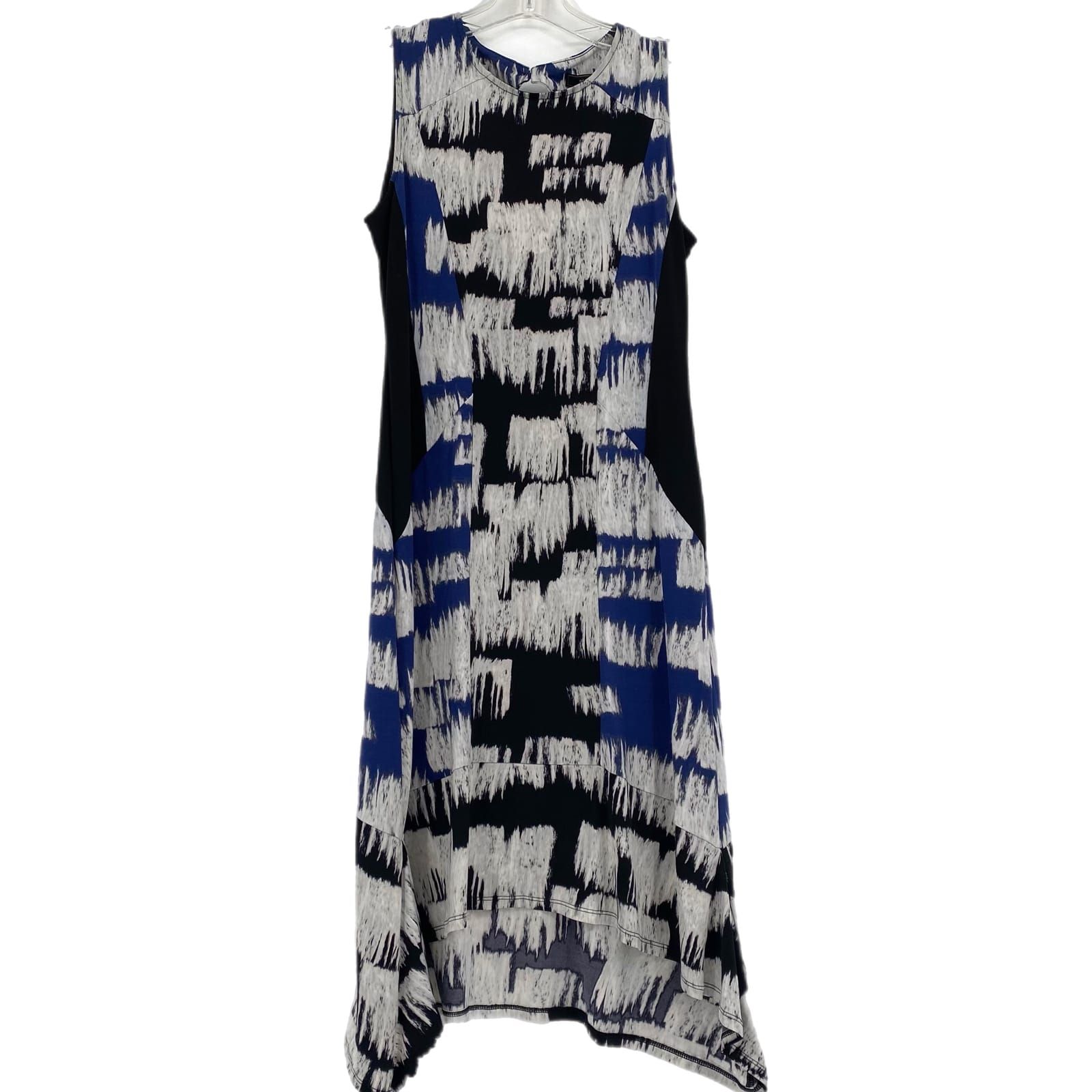 BCBGMaxAzria Black/Blue Sleeveless High Neck Shirt Dress
