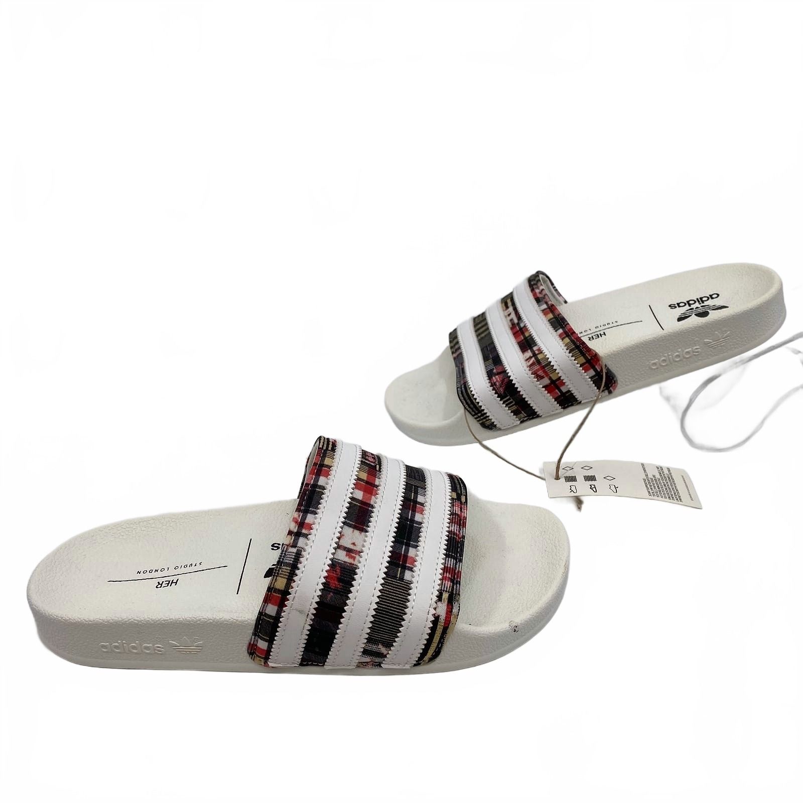 Adidas x Her White-Red Plaid Slide Sandals