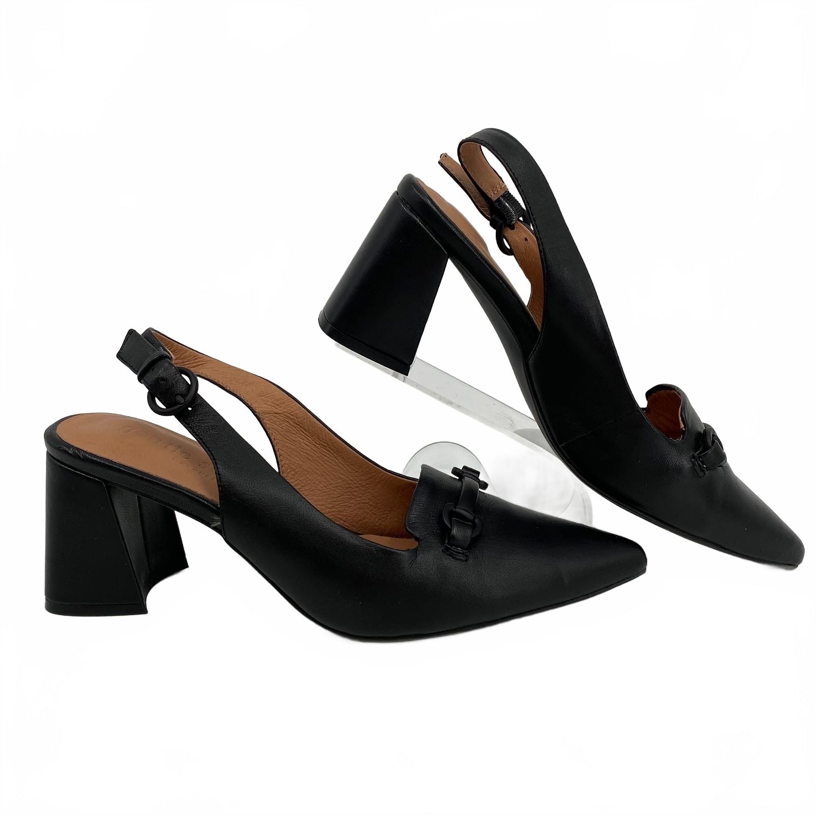 Gentle Souls Black Leather Slingback Heels