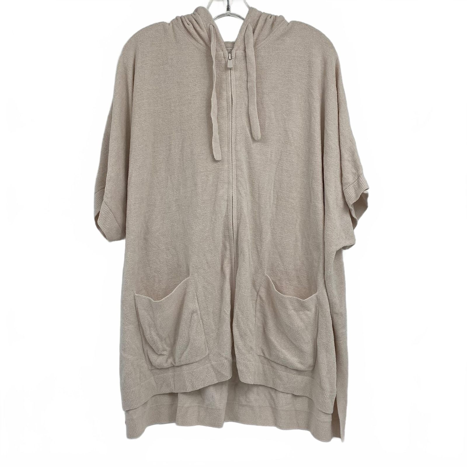 Barefoot Dreams Beige Cozy Chic Ultra Lite Short Sleeve Zip-Up Sweater
