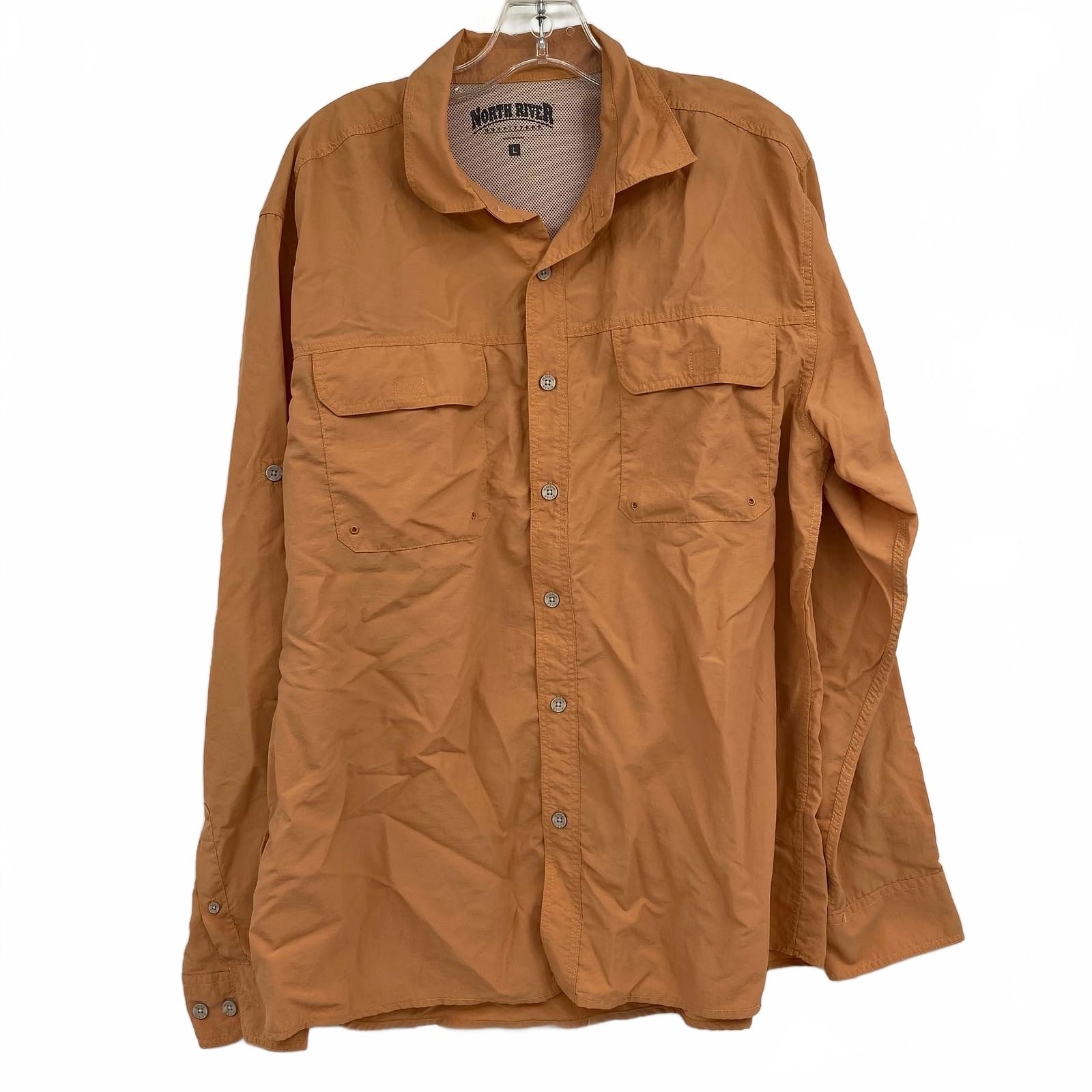 North River Orange Nylon Casual Button-Down Shirt