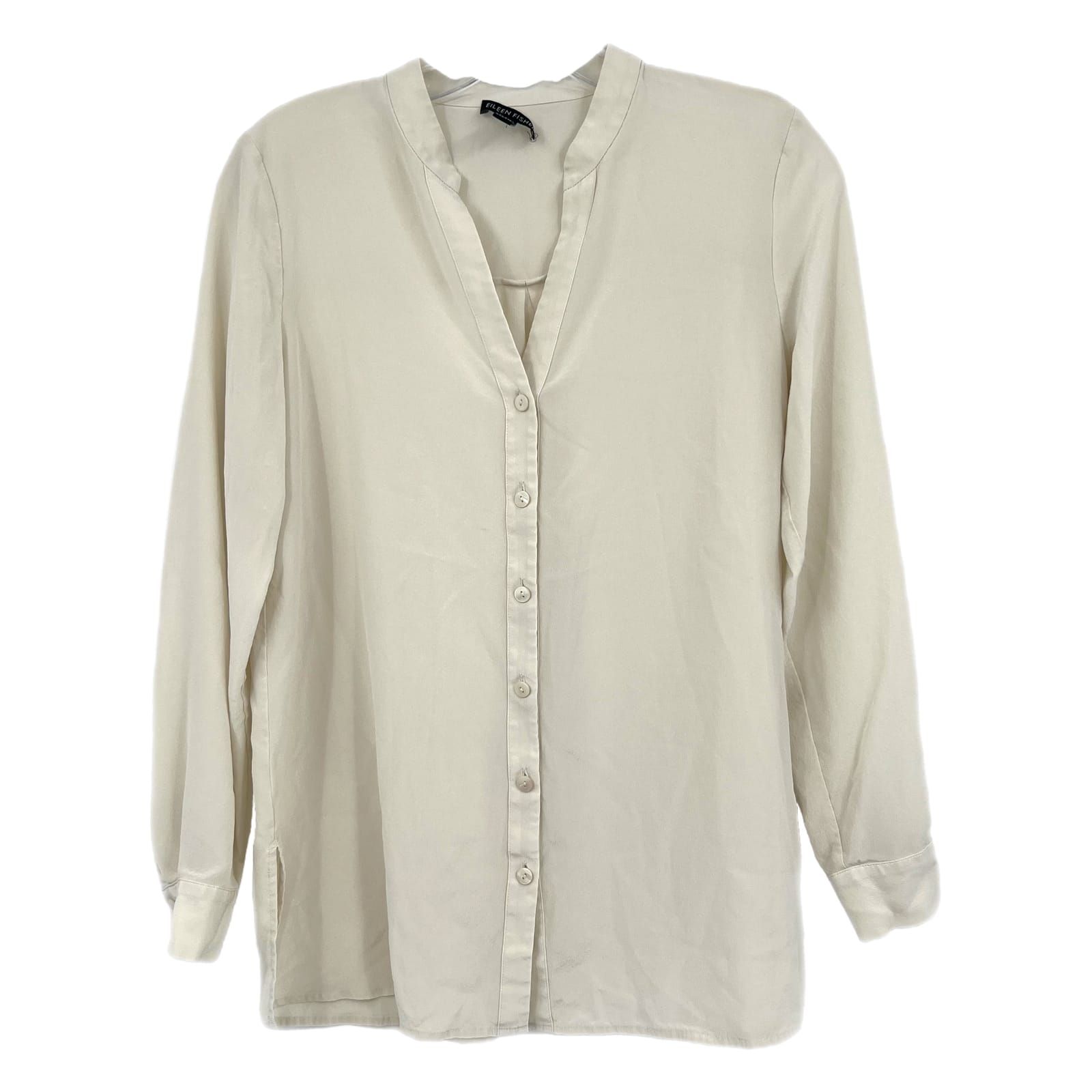 Eileen Fisher Cream Silk Button-Up Blouse