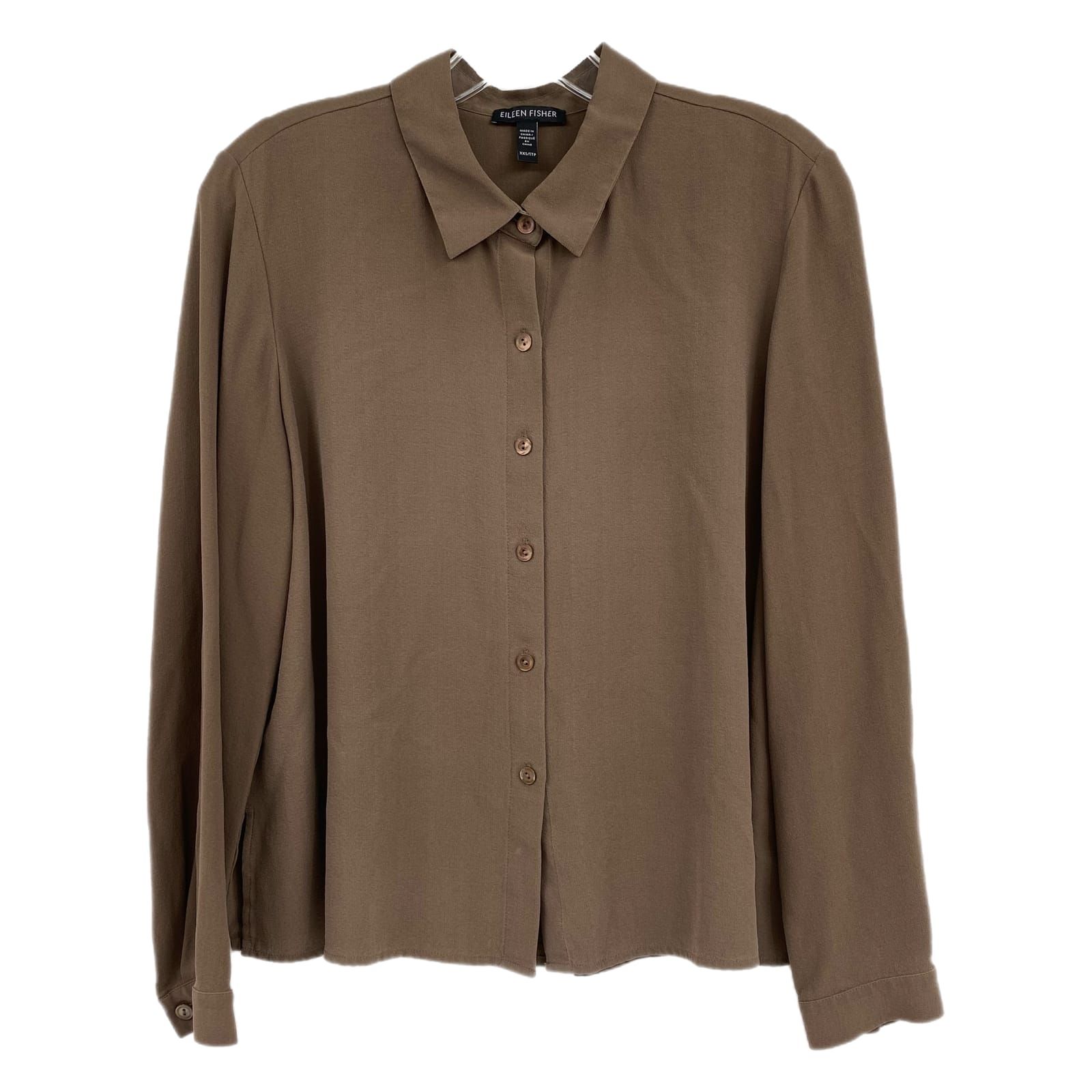 Eileen Fisher Brown Silk Button-Up Shirt