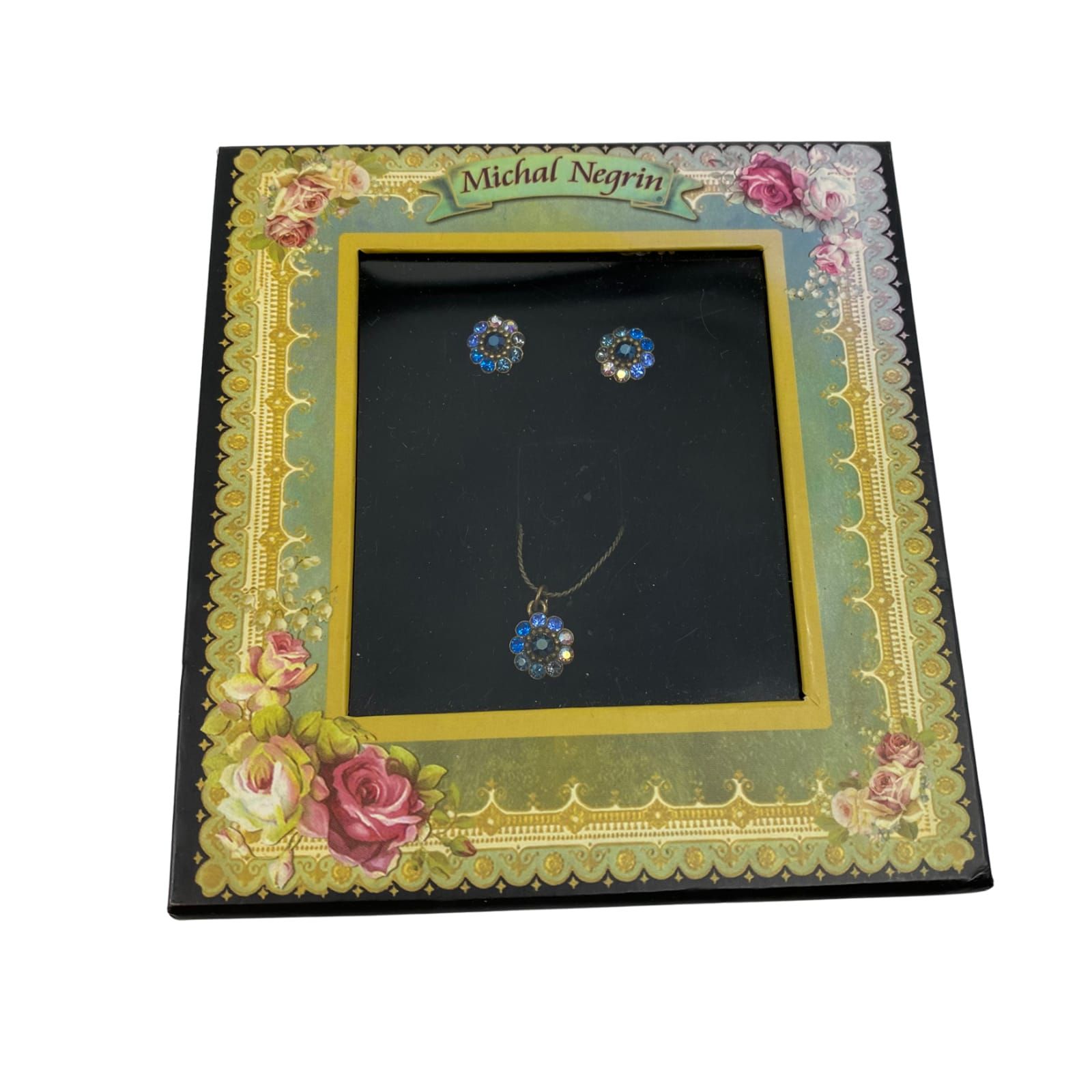 Michal Negrin Blue Flower Pendant Necklace and Earring Set