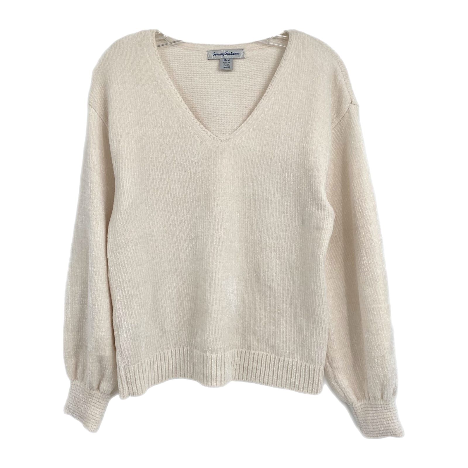 Tommy Bahama Cream V-Neck Puff Sleeve Sweater