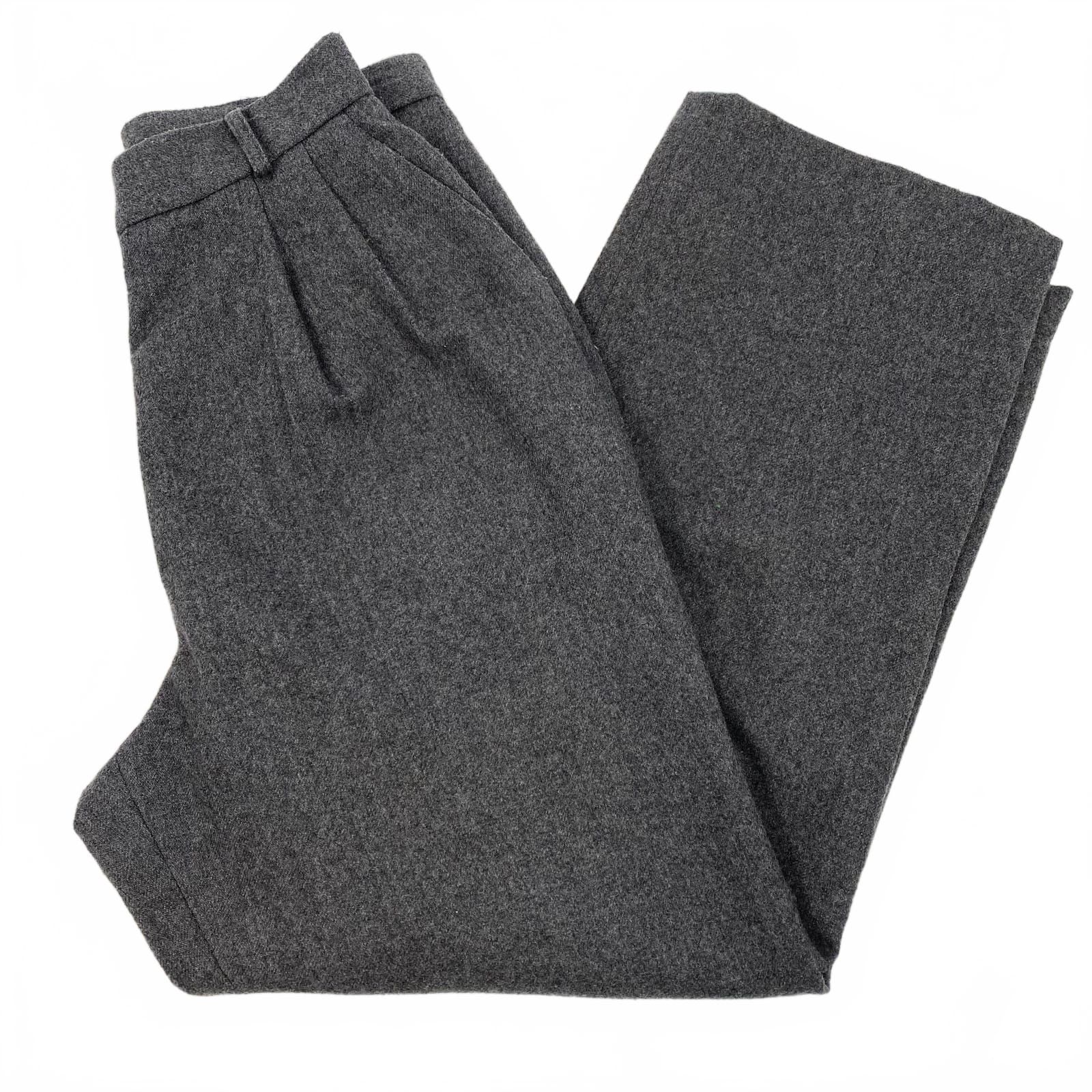 Neiman Marcus Gray Wool Blend Pleated Trousers