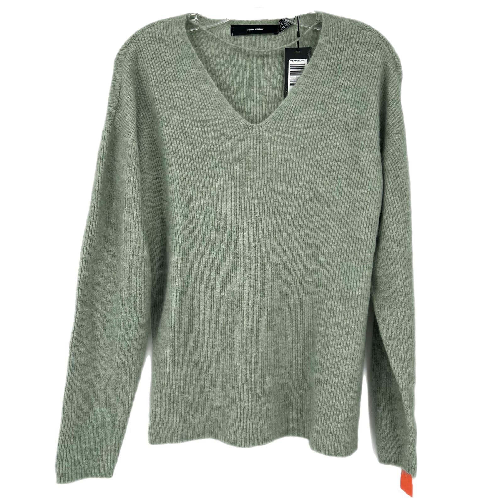 Vero Moda Green Acrylic Long Sleeve V-Neck Sweater