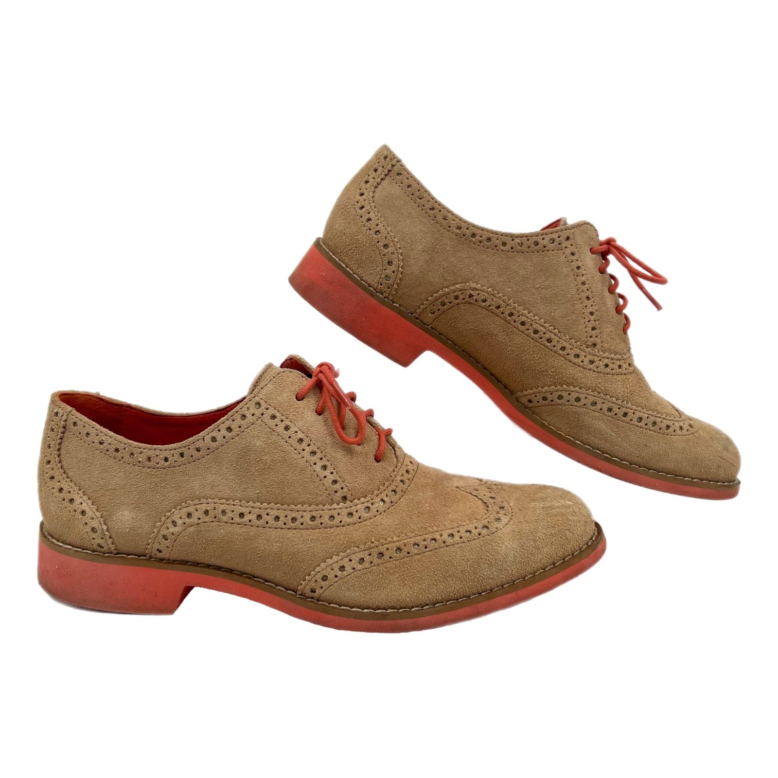 Cole Haan Beige Pink Suede Lace Up Oxfords