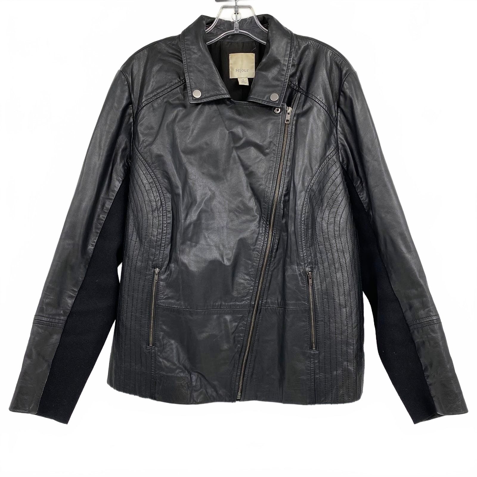 Sejour Black Leather Moto Jacket