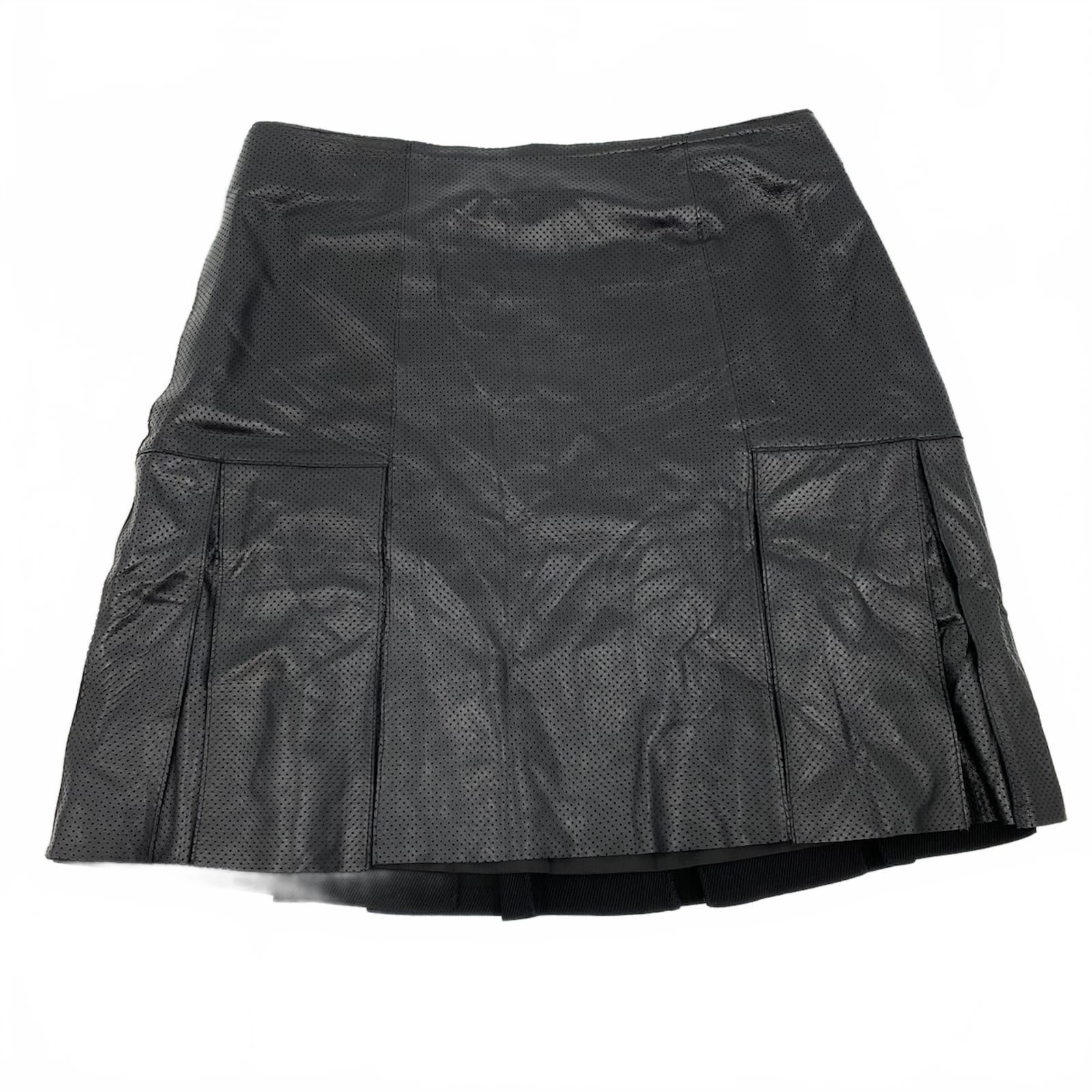 Akris Punto Black Leather & Wool Pleated Mini Skirt