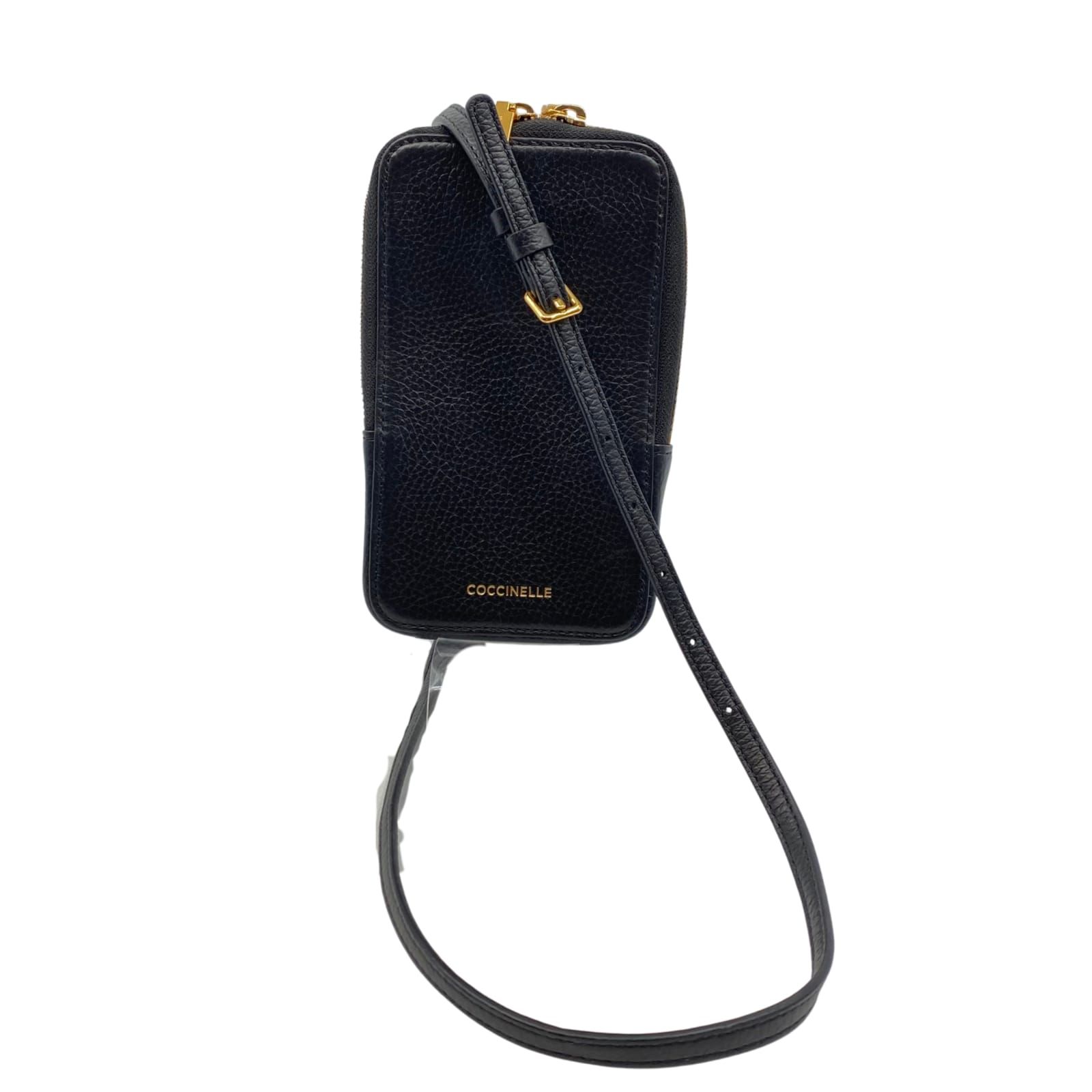 Coccinelle Black Leather Crossbody Phone Bag