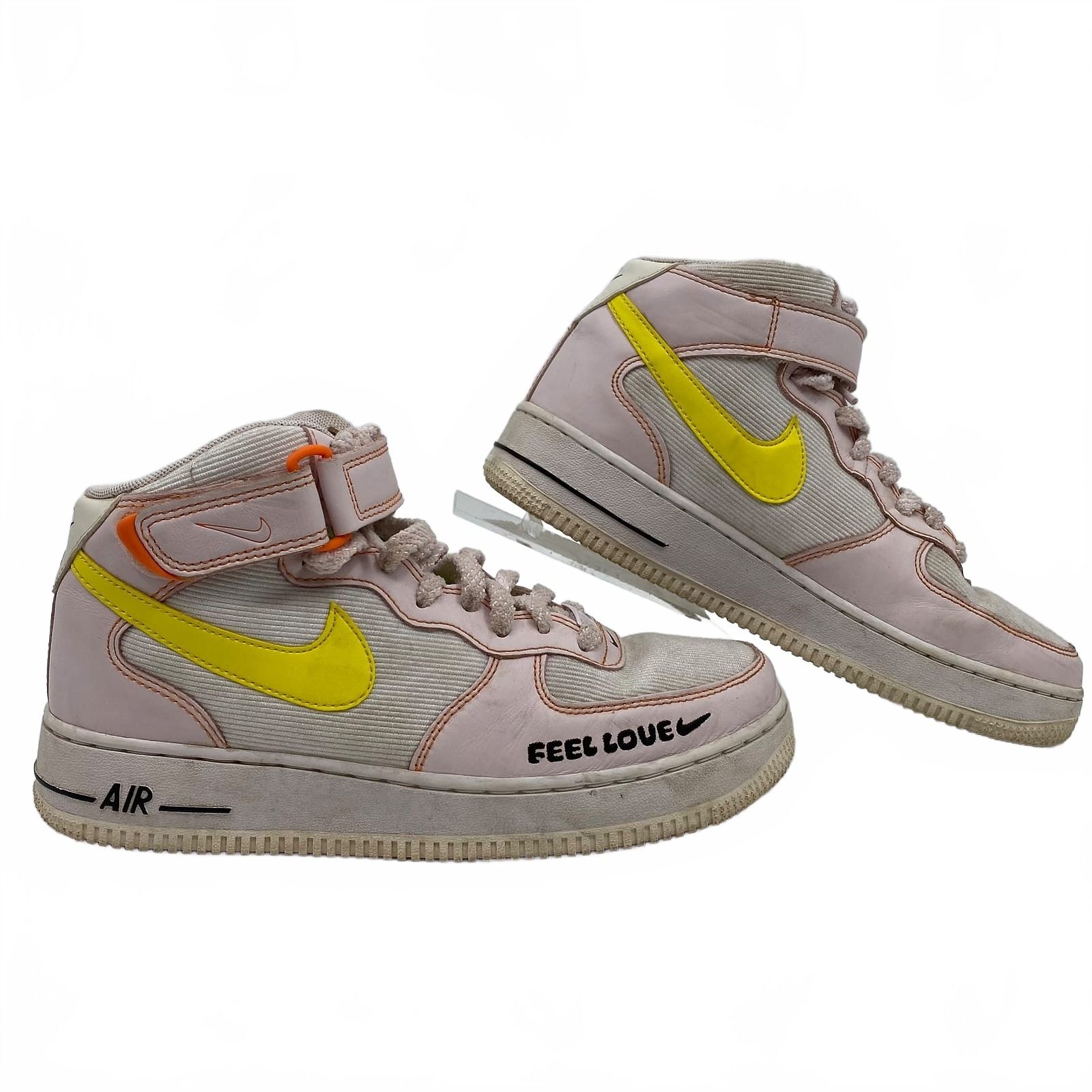 Nike White Orange Yellow Air Force 1 Mid Feel Love Sneakers