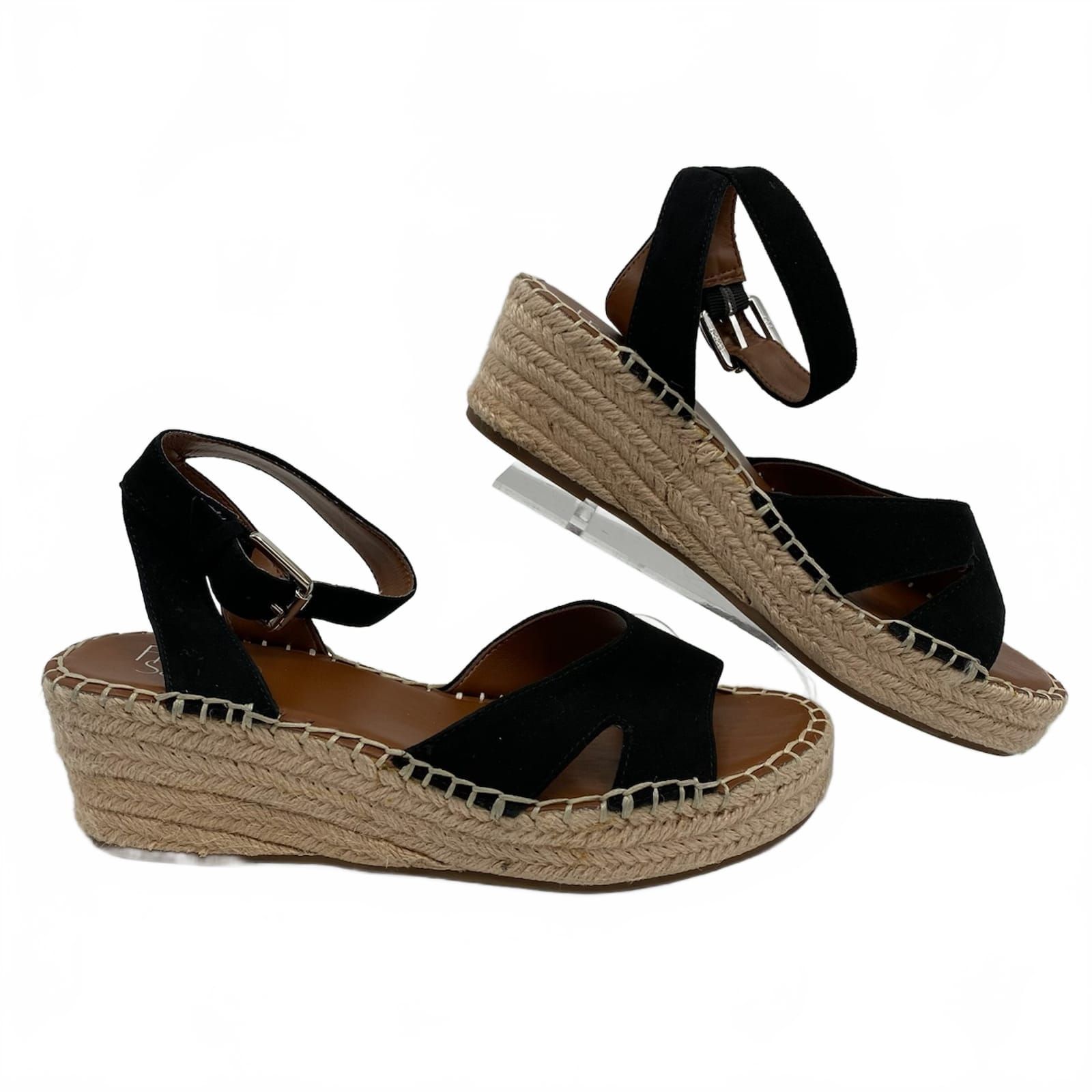 Franco Sarto Black Leather Strappy Wedge Sandals