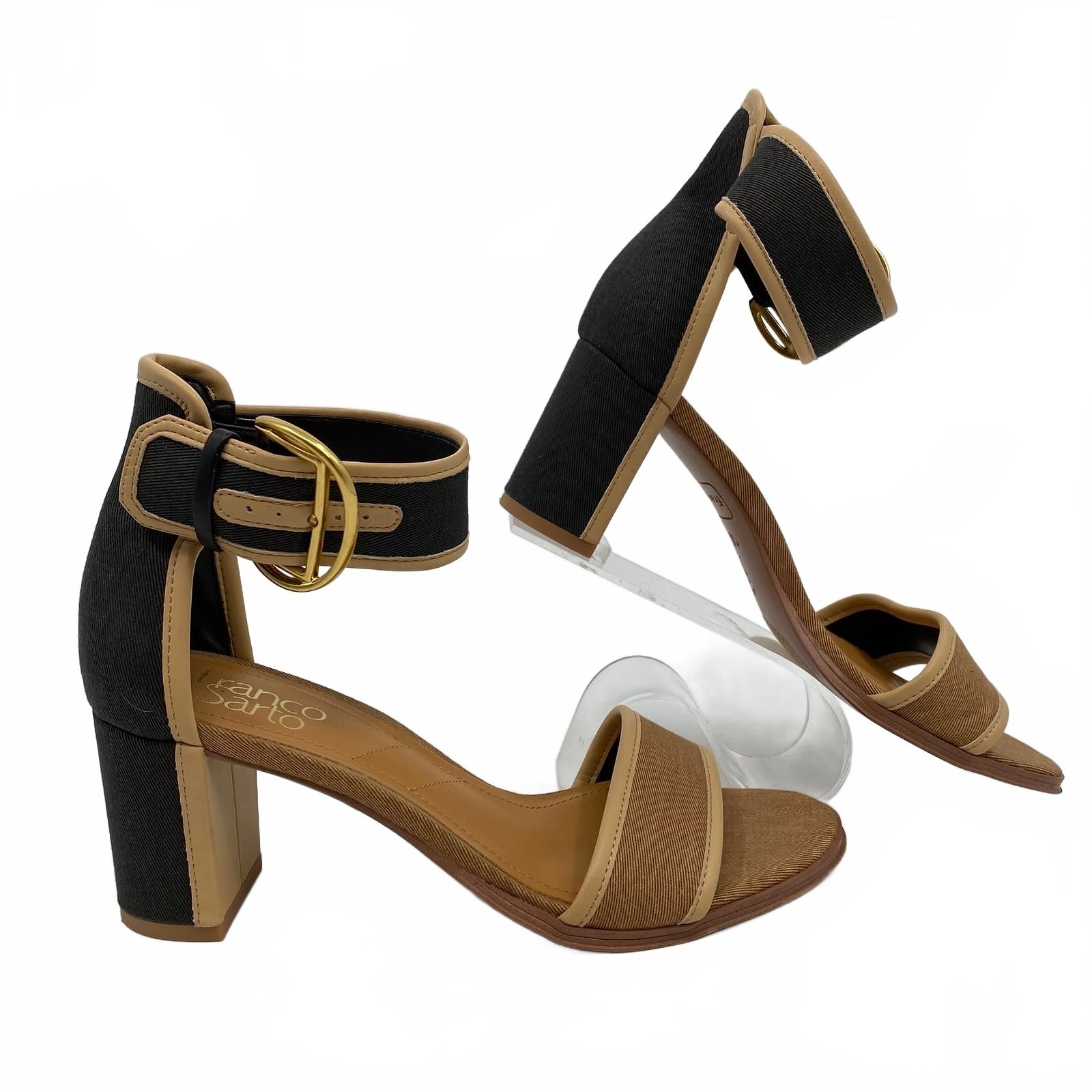 Franco Sarto Tan/Black Brooklyn Ankle Strap Heels