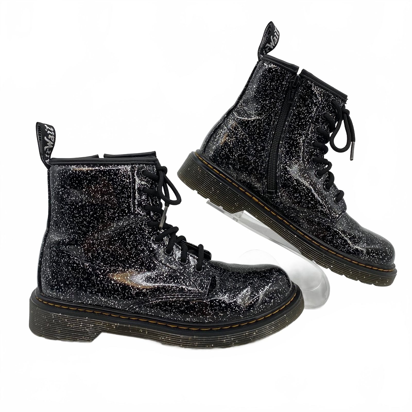 Dr. Martens Black Silver Sparkle Lace-Up Boots
