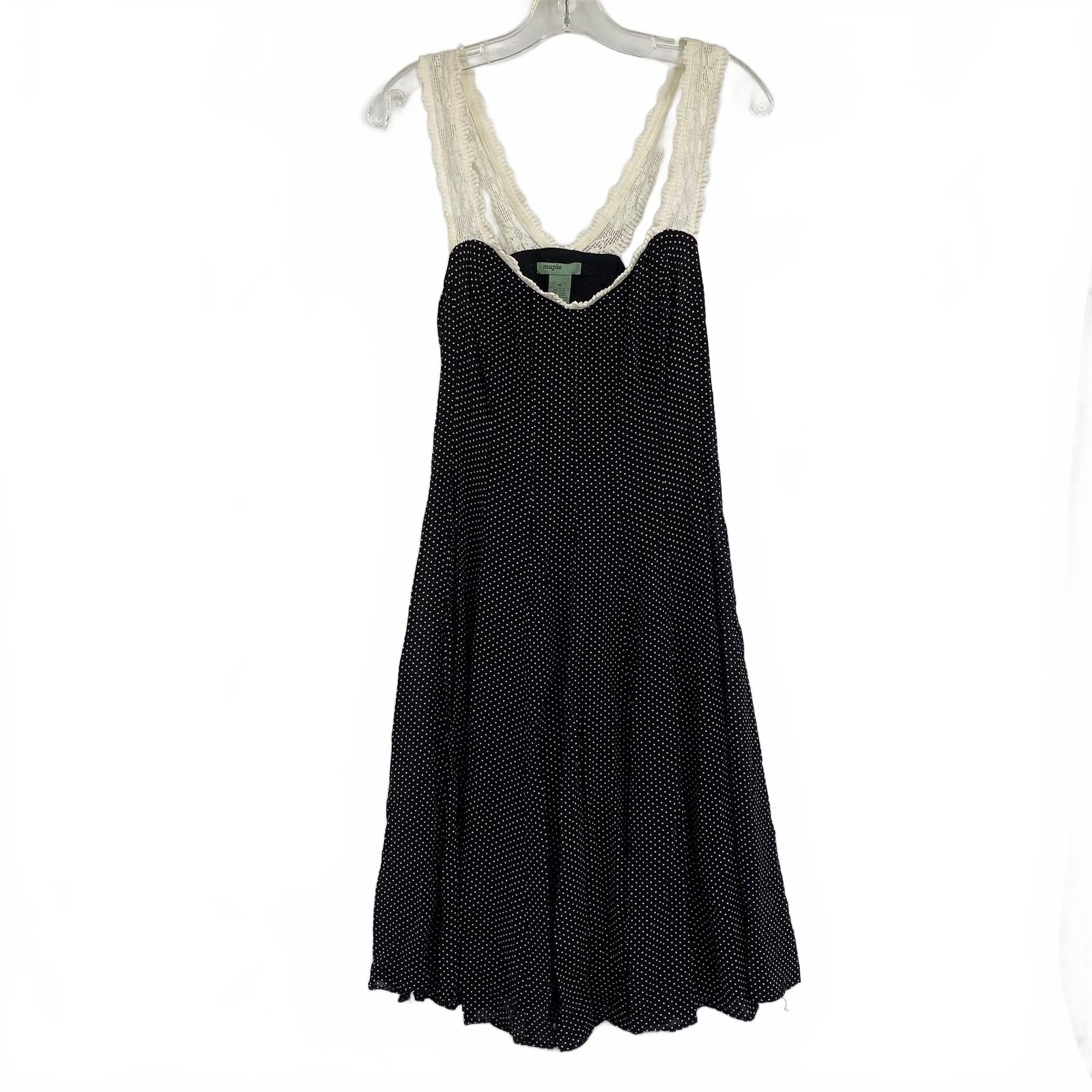 Maple Black White Polka Dot Lace Strap Midi Dress
