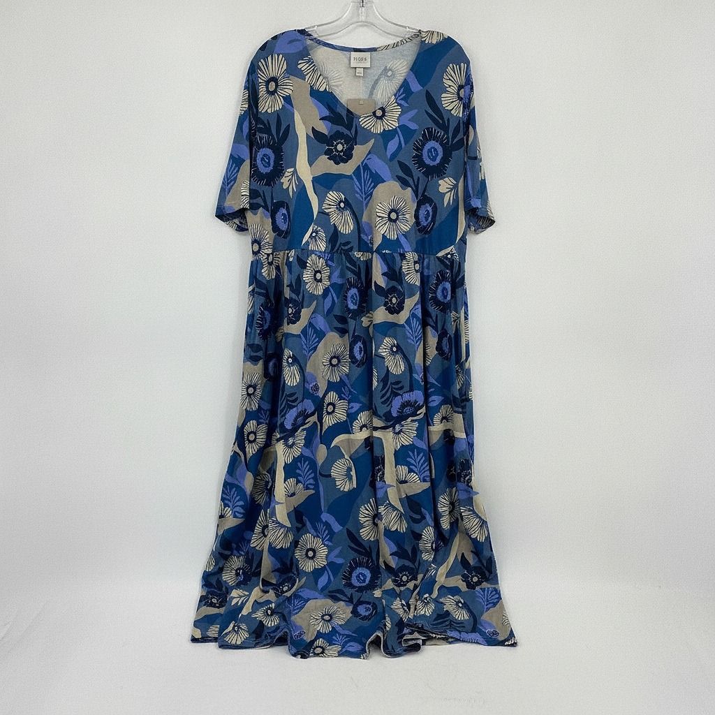 Ulla Popken Blue Beige Floral Maxi Dress