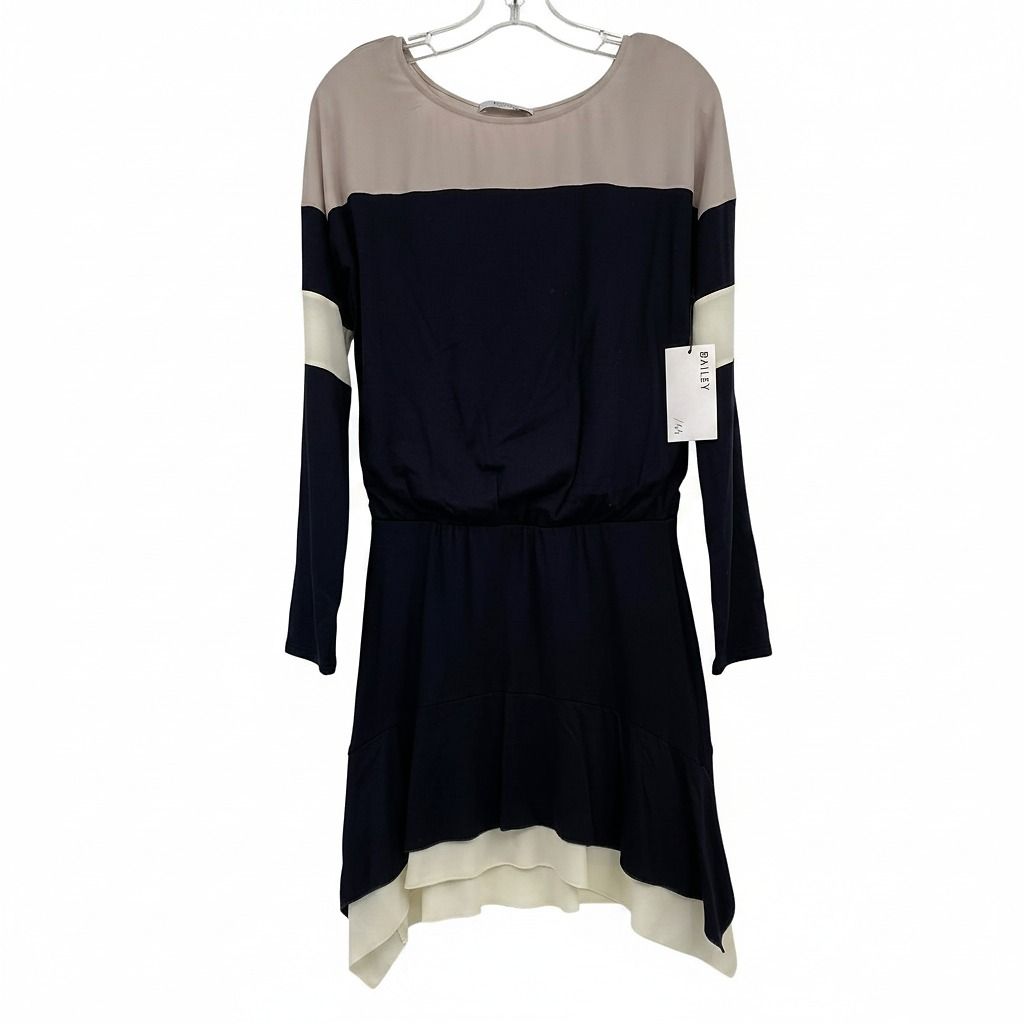 Bailey 44 Black Cream Color Block Long Sleeve Mini Dress