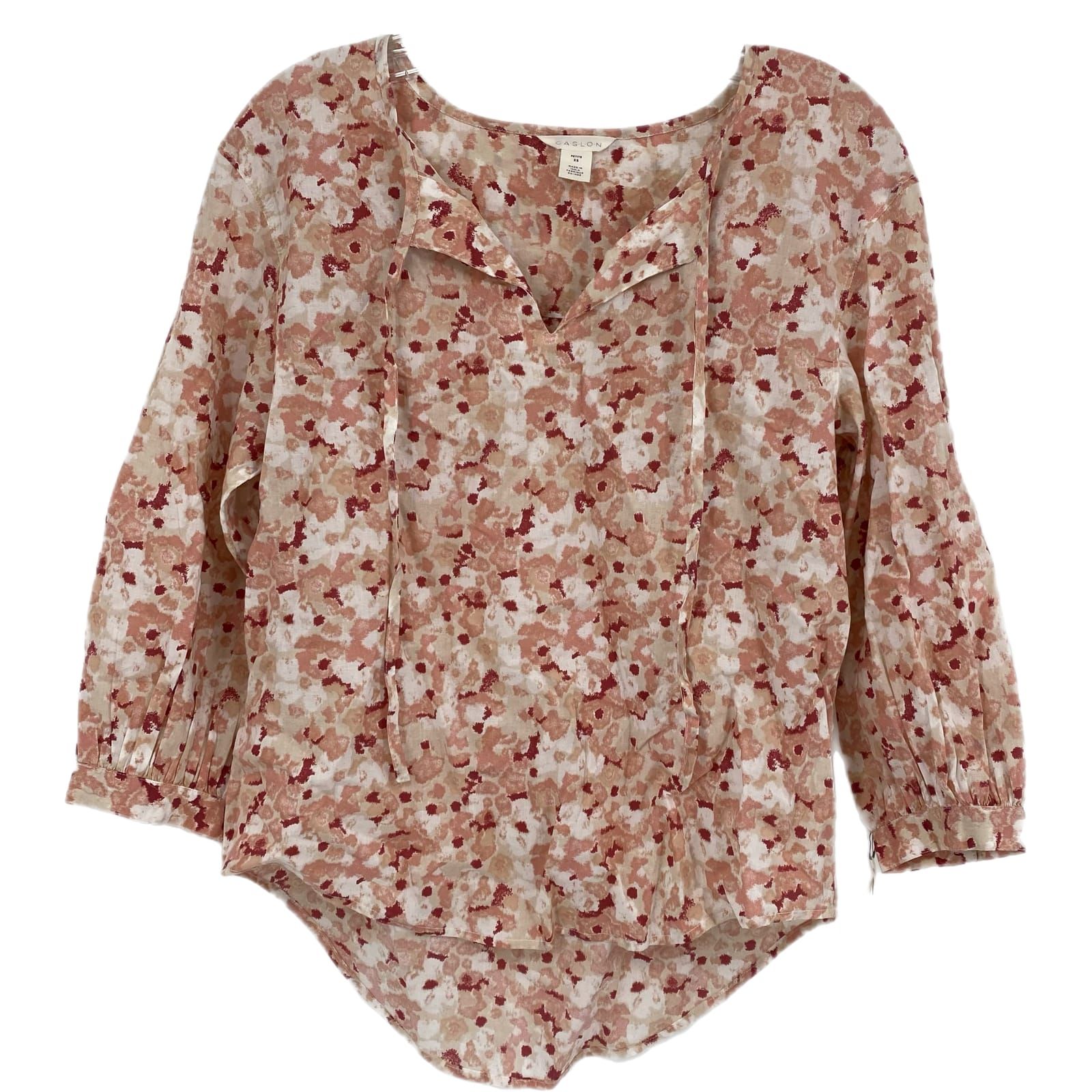 Caslon Pink Floral Long Sleeve V-Neck Blouse