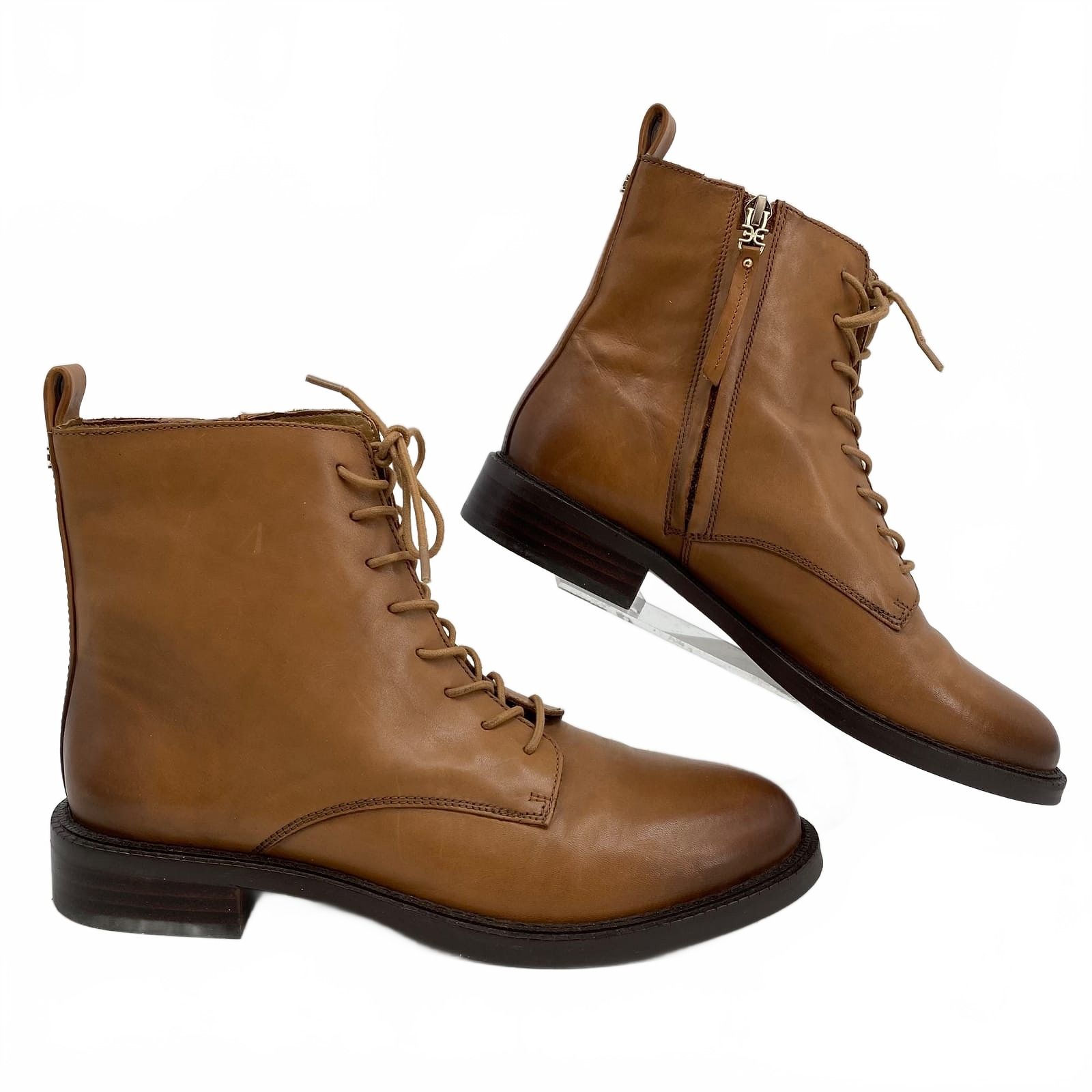 Sam Edelman Brown Nina Leather Lace-Up Boots
