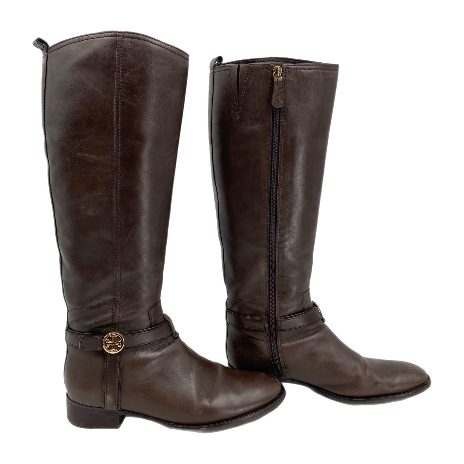 Tory Burch Brown Zip Leather Knee High Boots
