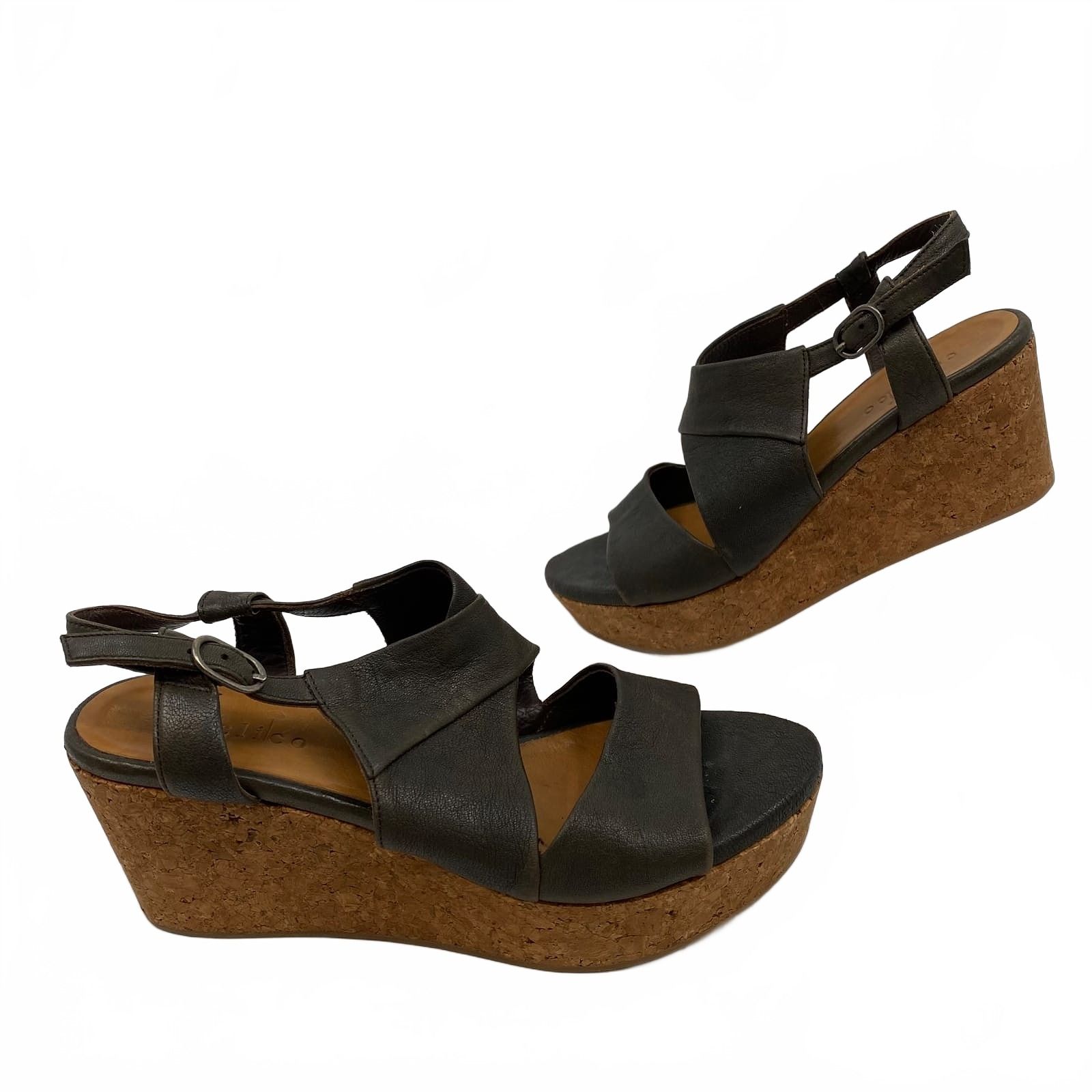COCLICO Brown Leather Slingback Wedges