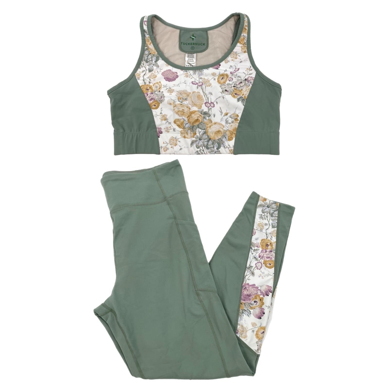 Tuckernuck Green Floral Accent Leggings and Sports Bra Set