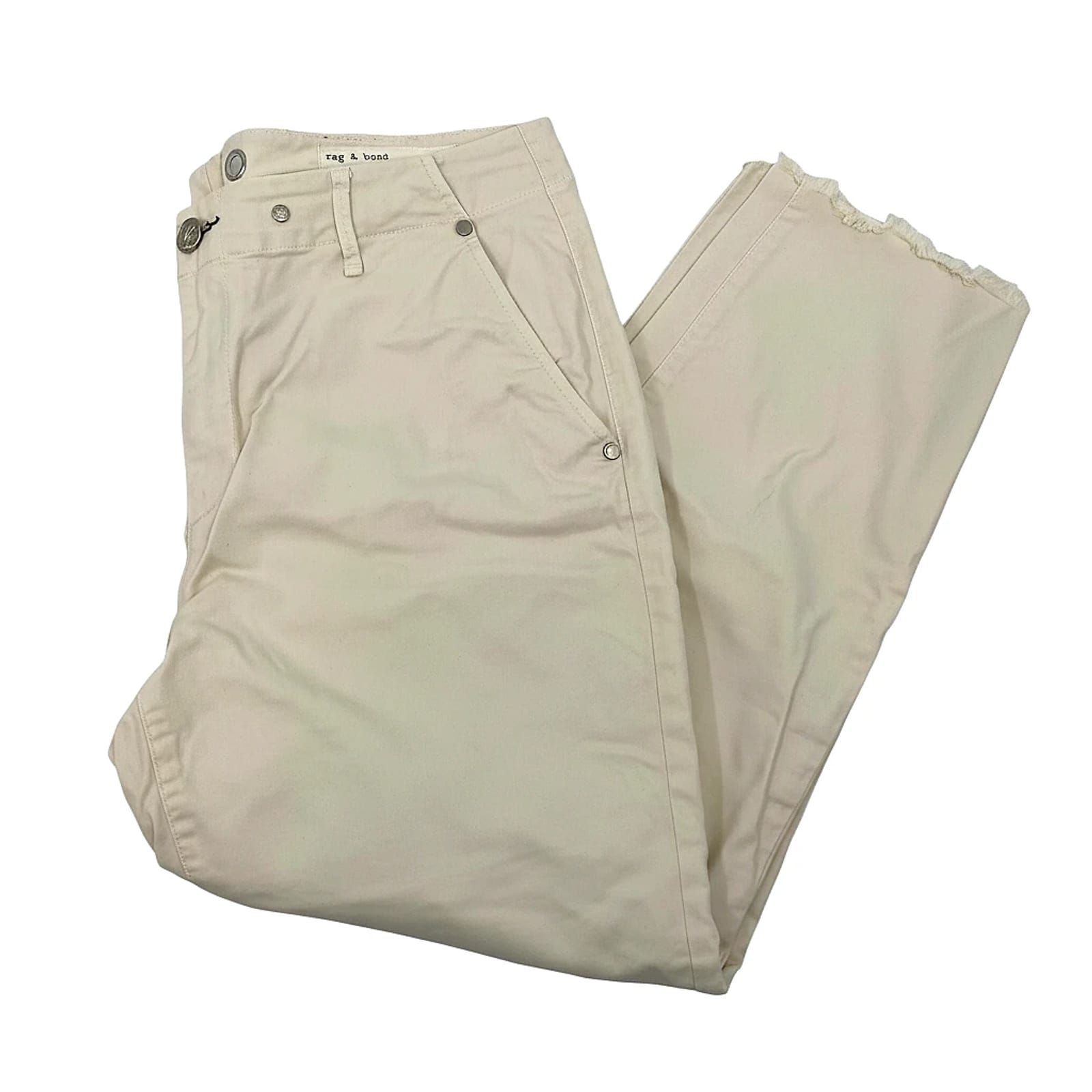 rag & bone White Cotton Blend Straight Leg Pants