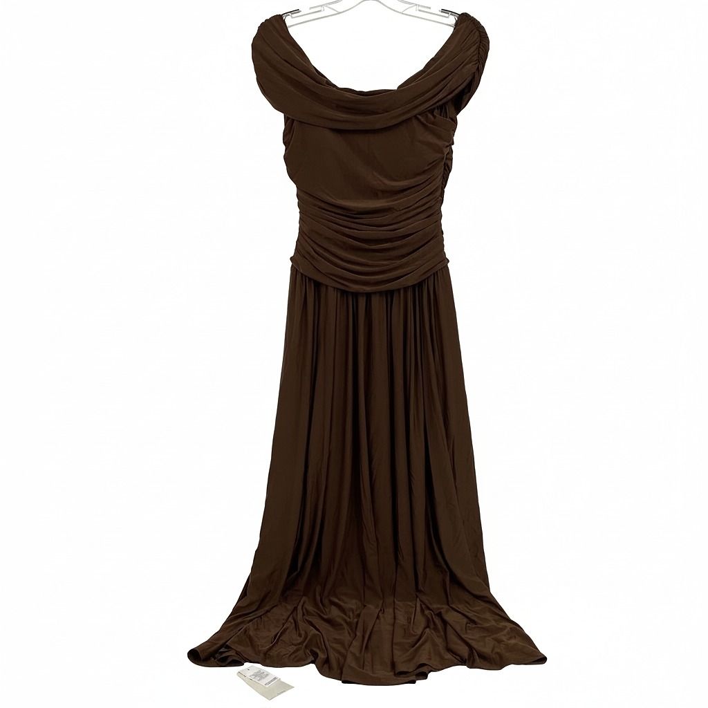 Abercrombie & Fitch Brown Ruched Off-Shoulder Midi Dress SP