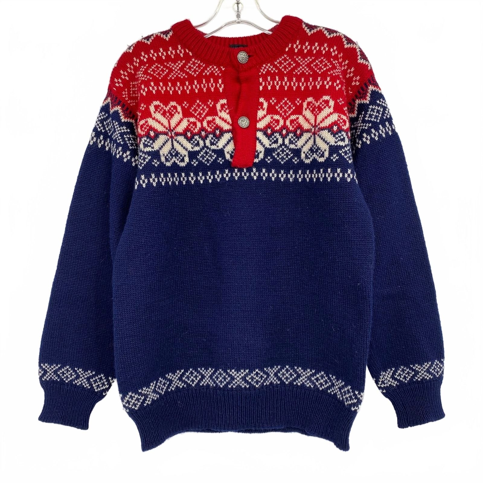 Dale of Norway Blue Red Pure Knit Crew Neck Sweater