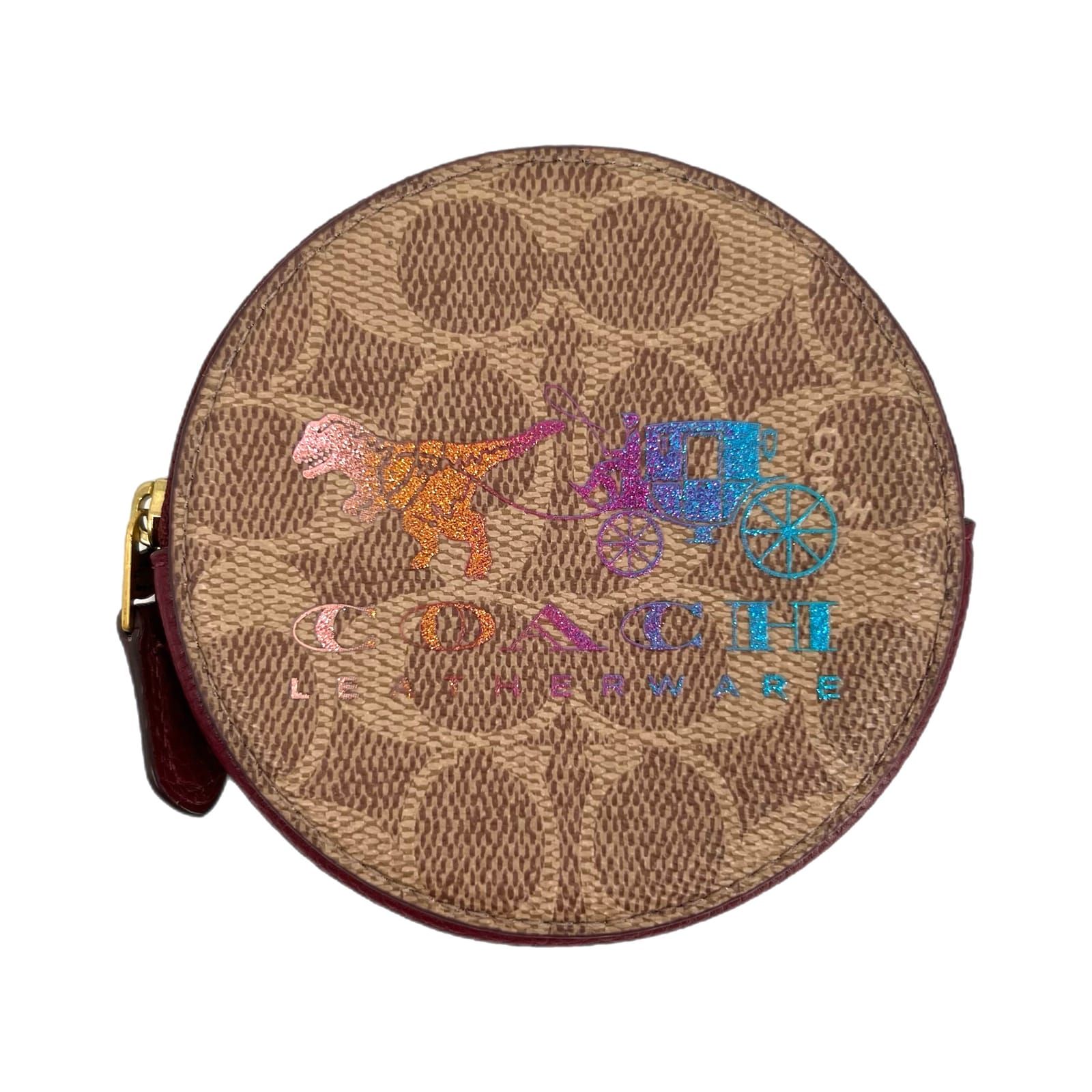 Coach Brown Rainbow Glitter Rexy T-Rex Zip-Around Pouch