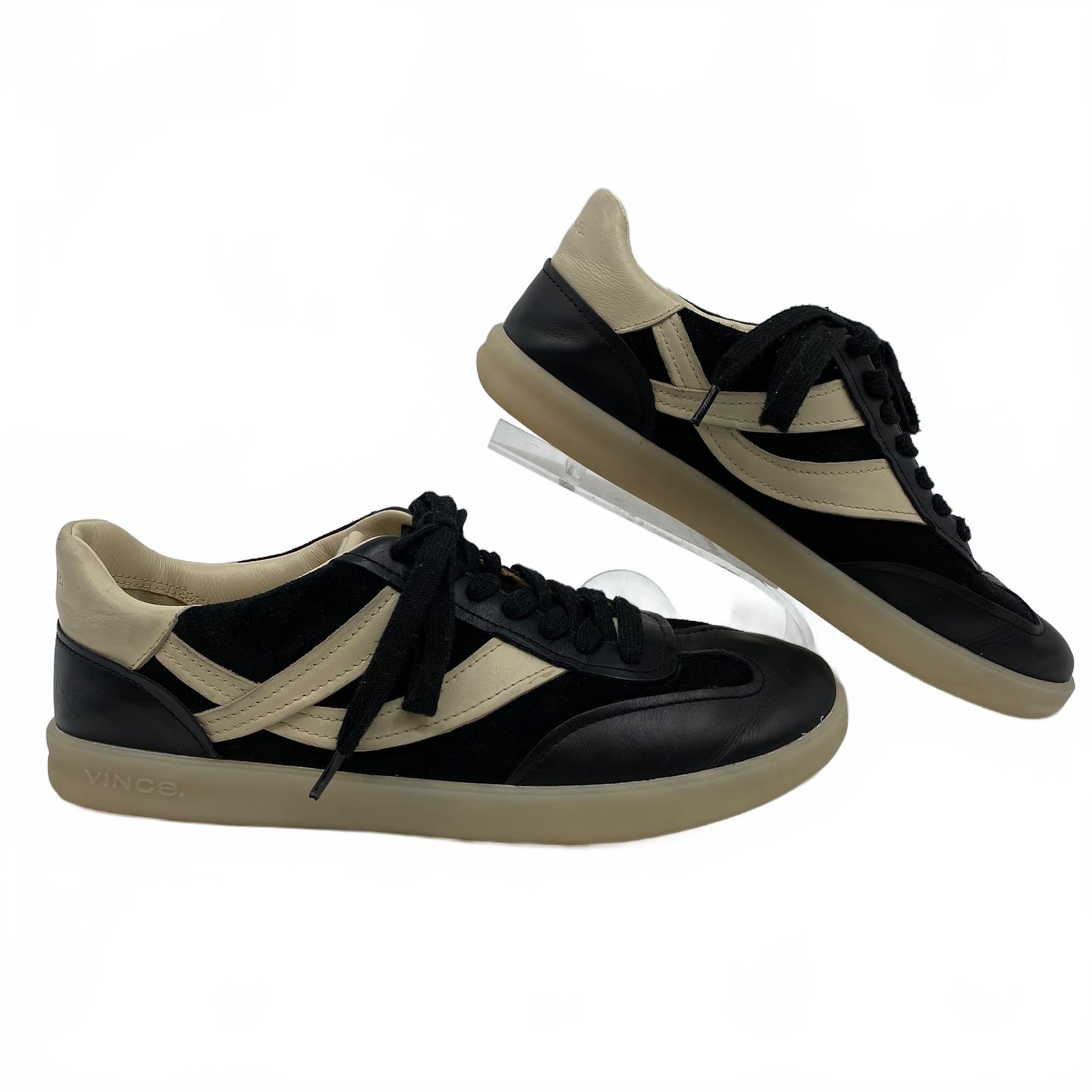 Vince Black Beige Leather Sneakers