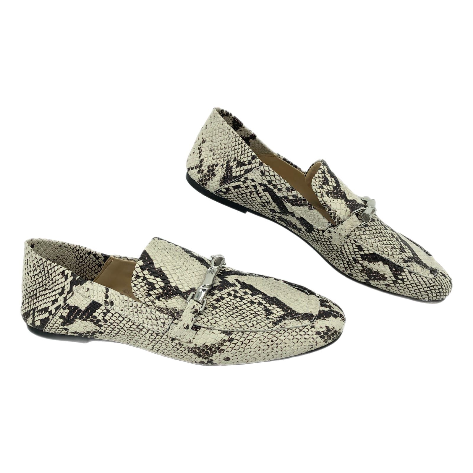 Vince Camuto Cream & Black Snake Print Loafers