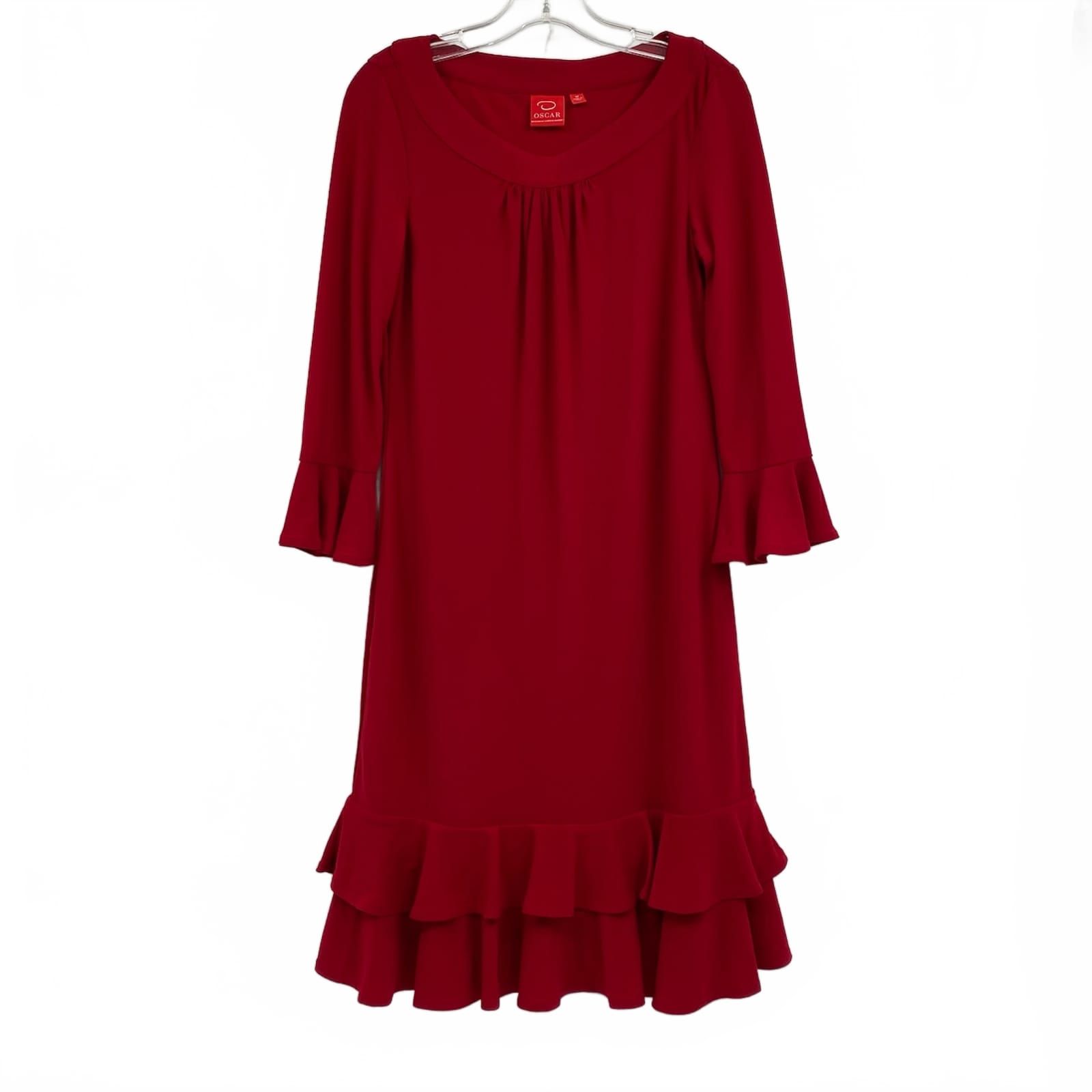 Oscar de la Renta Red Ruffle Edge Knee-Length Dress