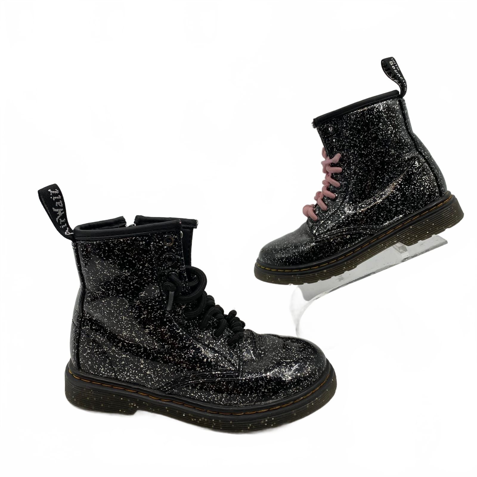 Dr. Martens Black Glitter Combat Boots for Girls
