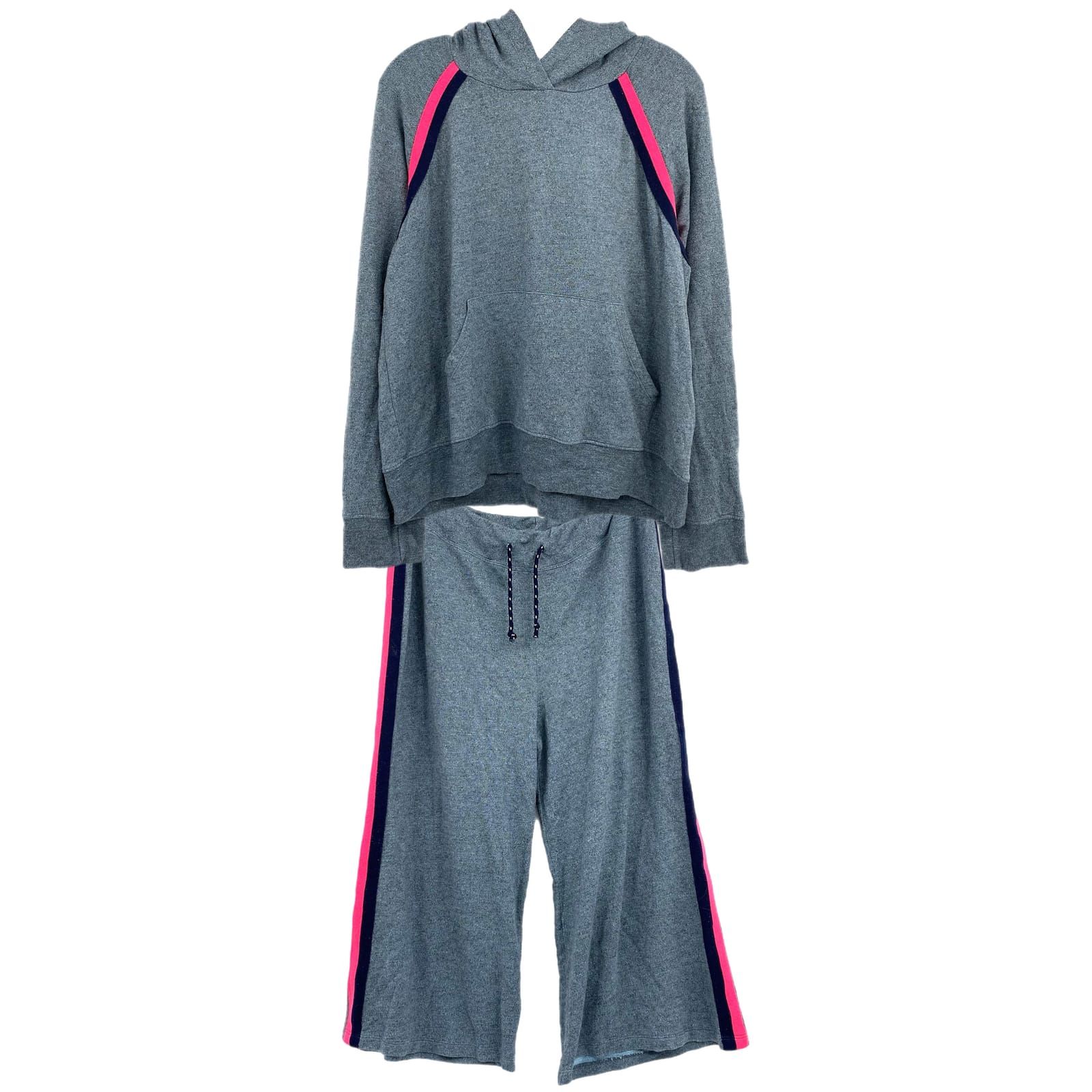 Sundry Gray Pink Side Stripe Capris and Hoodie Lounge Set